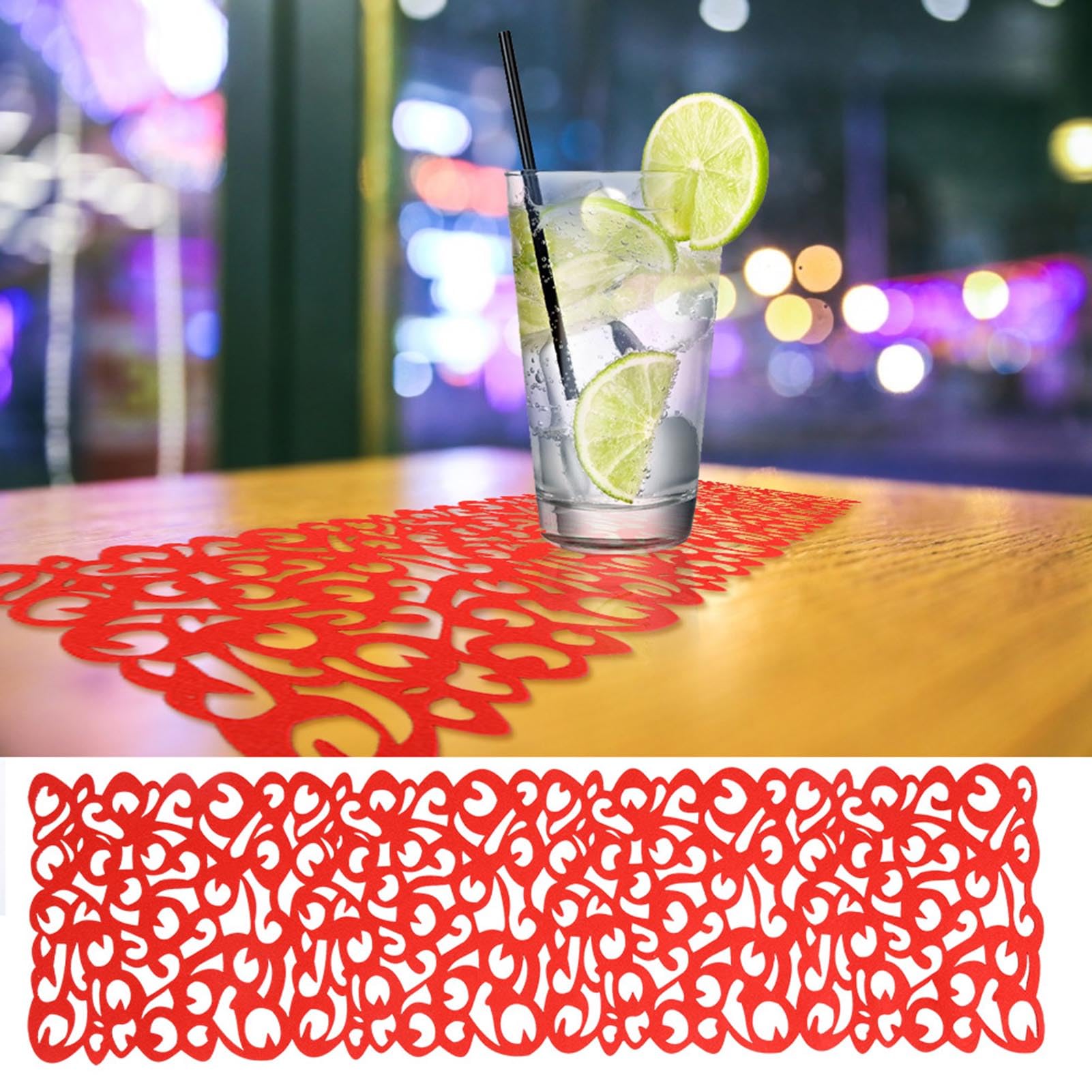 Felt Table Runner — 40x11 Inch Rectangle Placemat, Openwork Floral Design, Heat Resistant & Decorative (Red) - View #10