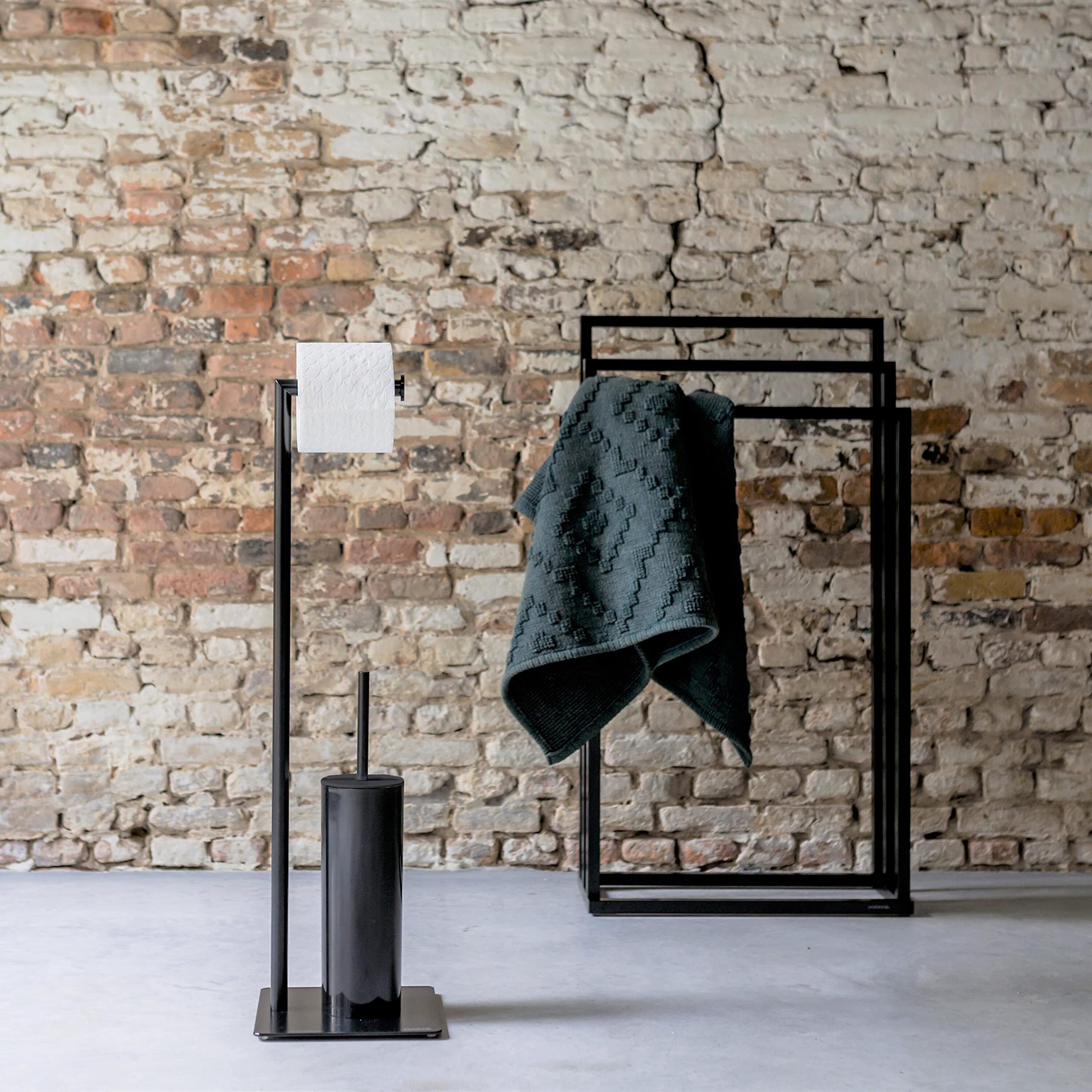 Sealskin Tube Stand WC-Garnitur mit Toilettenpapierhalter und Toilettenbürste, Toilettenbutler freistehend , WC-Butler aus Metall, Farbe: Schwarz
