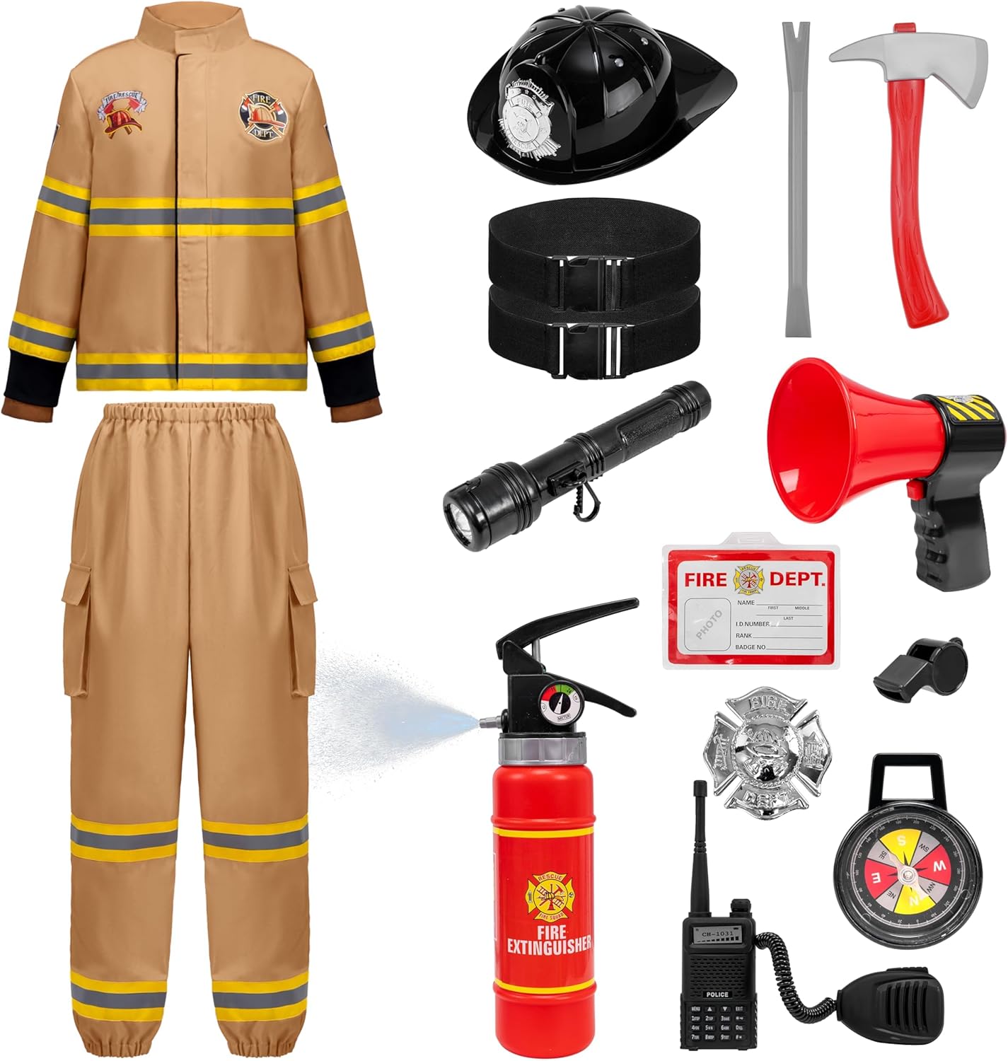 Spooktacular Creations Halloween Firefighter Costume for Kids, Brown Firefighter Roleplay Accessories for Toddler Party 3T (3-4 YRS)
