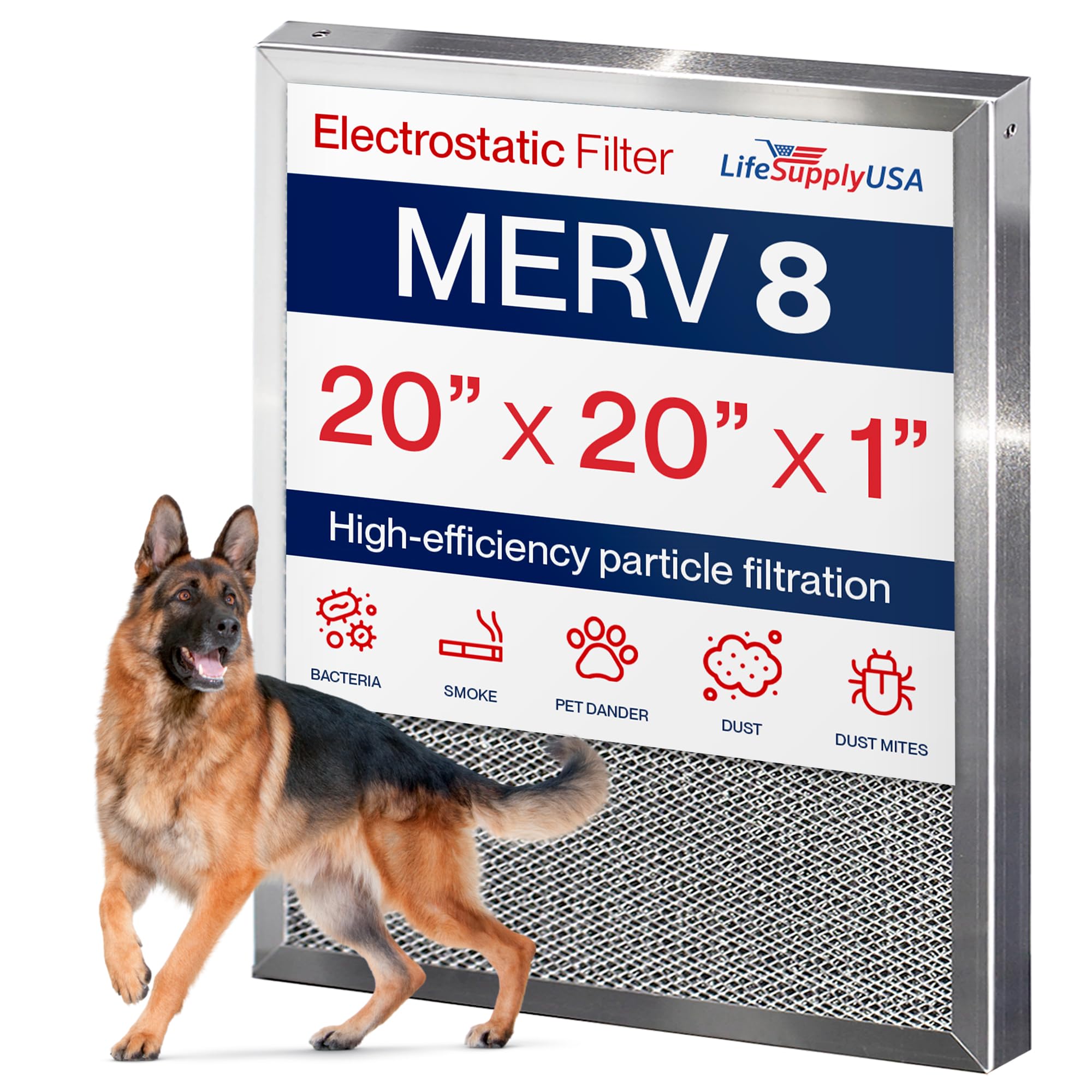 Photo 1 of 20x20x1 Electrostatic Air Filter, MERV 8, Washable, Reusable Furnace AC/HVAC Filter, Energy Saving, Easy to Clean, Long-Lasting by LifeSupplyUSA