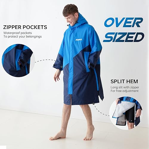 Miniatura 8 de NUMWELL Parka de natación impermeable de gran tamaño, bata unisex con capucha, manga larga, forro polar, cálido poncho de surf