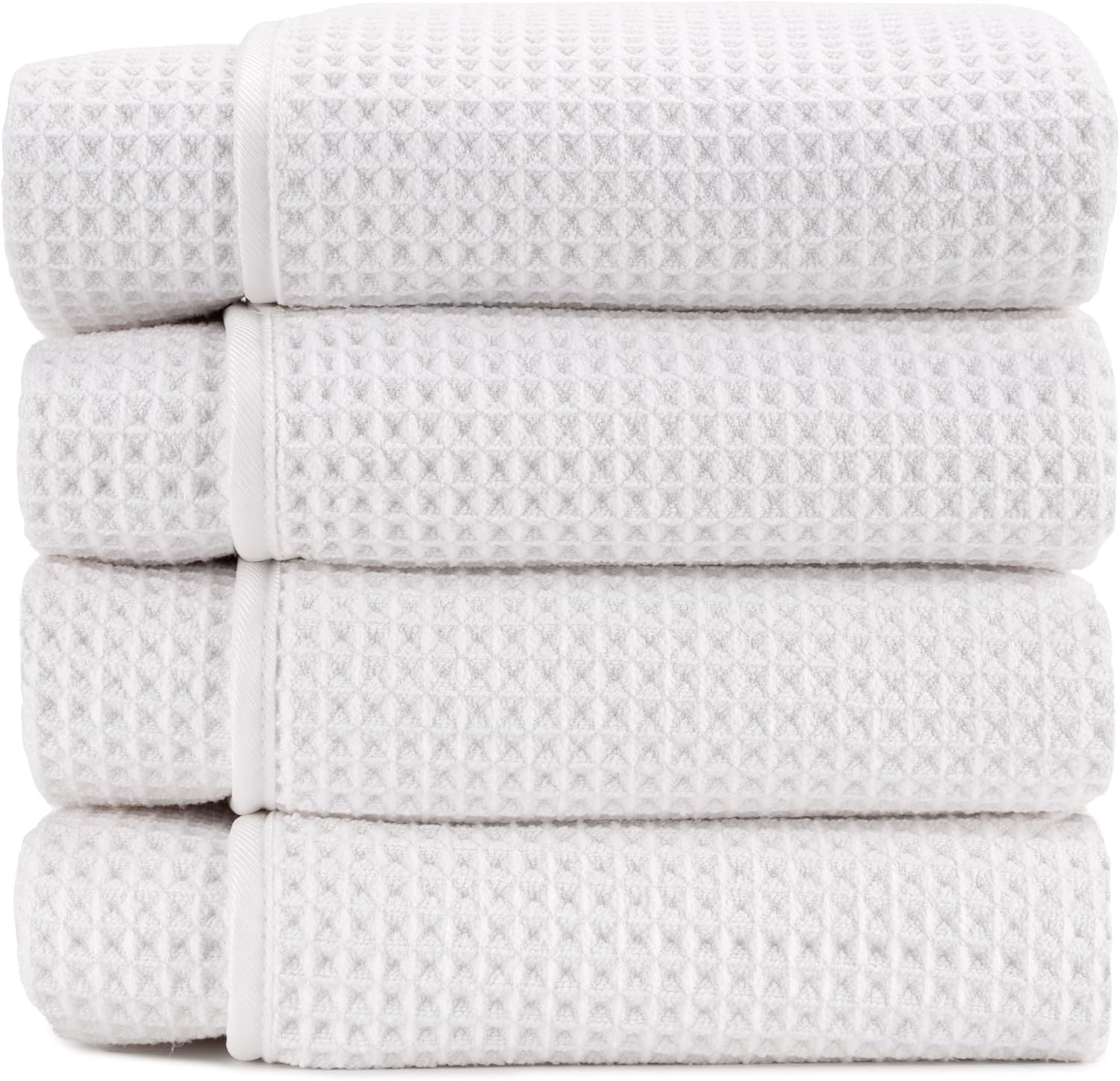 S&T INC. Aura Microfiber Waffle Bath Towels, 4 Pack, Quick-Dry, Ultra Absorbent, Lightweight Towels for Bathroom, Gym, Travel and Beach, 30 inches x 60 inches, 420GSM, White