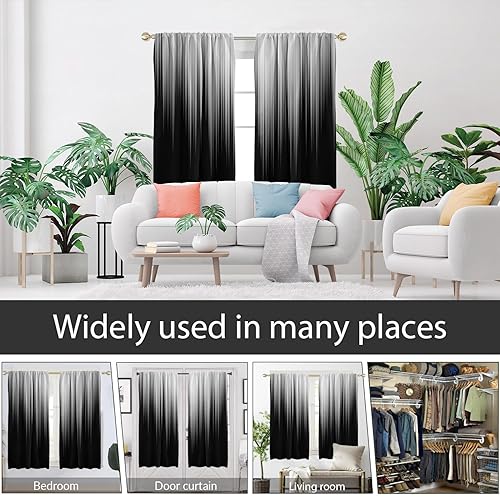 Miniatura 4 de AAtter Cortina de ventana negra y gris para ventana, color blanco, gris, plateado, degradado, abstracto, a rayas, para hombre, gótico, moderno,
