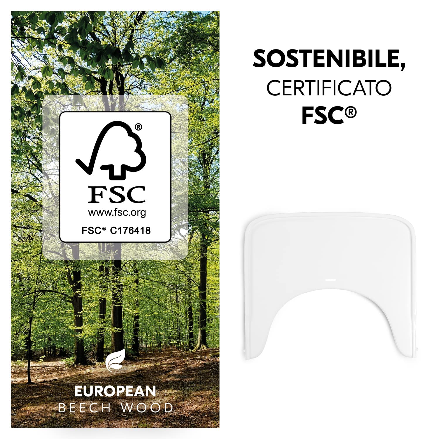hauck Vassoio Seggiolone Alpha Wooden Tray - Vassoio in Legno di Faggio Cert. FSC, per Seggiolone Pappa Alpha+ e Beta+, Bordo Rialzato - (Bianco)