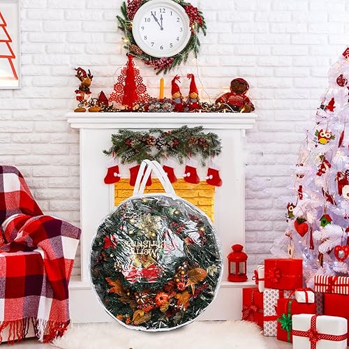 Miniatura 5 de Hedume Bolsa de almacenamiento para coronas, bolsa transparente de 30 x 12 pulgadas, contenedor de almacenamiento de corona de Navidad con doble