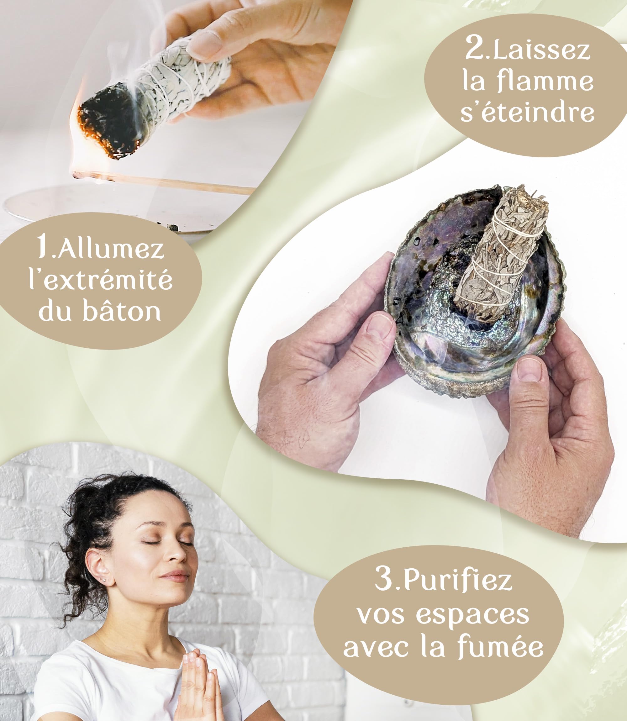 Sauge Blanche Bâton Encens Naturel Purification Protection Nettoyage Spirituel Maison Rituel Méditation Lot 4