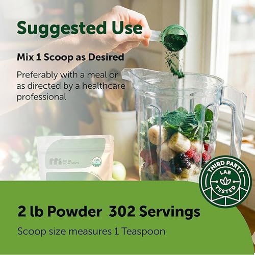 Miniatura 4 de Espirulina en polvo orgánica, 2 libras Algas verdes azules crudas Superalimento rico en proteínas veganas, antioxidantes, vitaminas y minerales