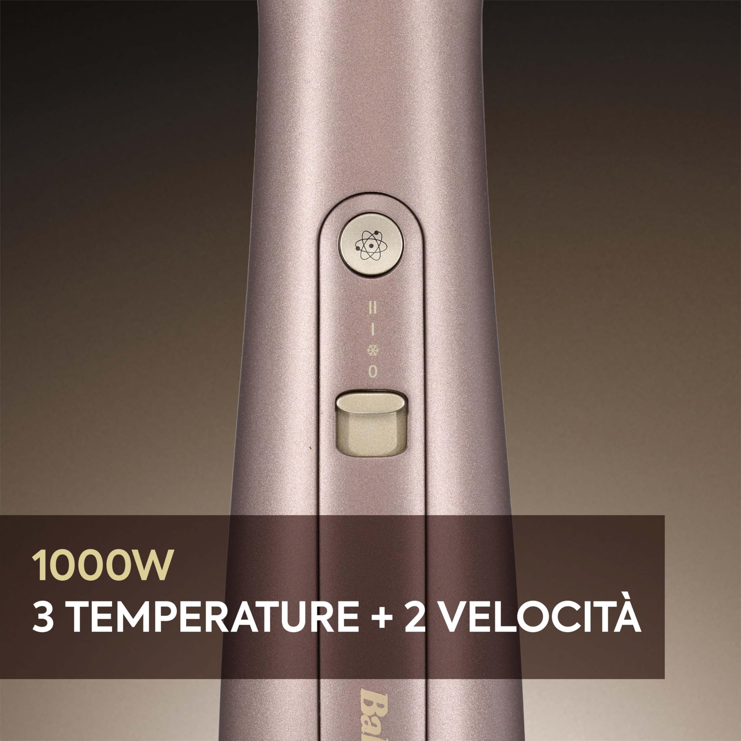 BaByliss Air Power Volume 2in1 Styler e asciugacapelli, da capelli bagnati ad asciutti, spazzola asciugacapelli volumizzante per capelli da medi a lunghi, 3 temperature, funzione ionica, oro, AS95E