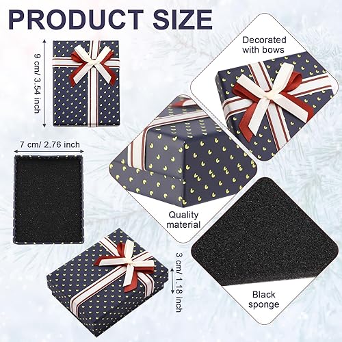 Miniatura 2 de 24 cajas de regalo de joyería de Navidad con tapas, cajas de joyería de cartón con lazos de cinta de punto ondulado, caja de embalaje a granel para