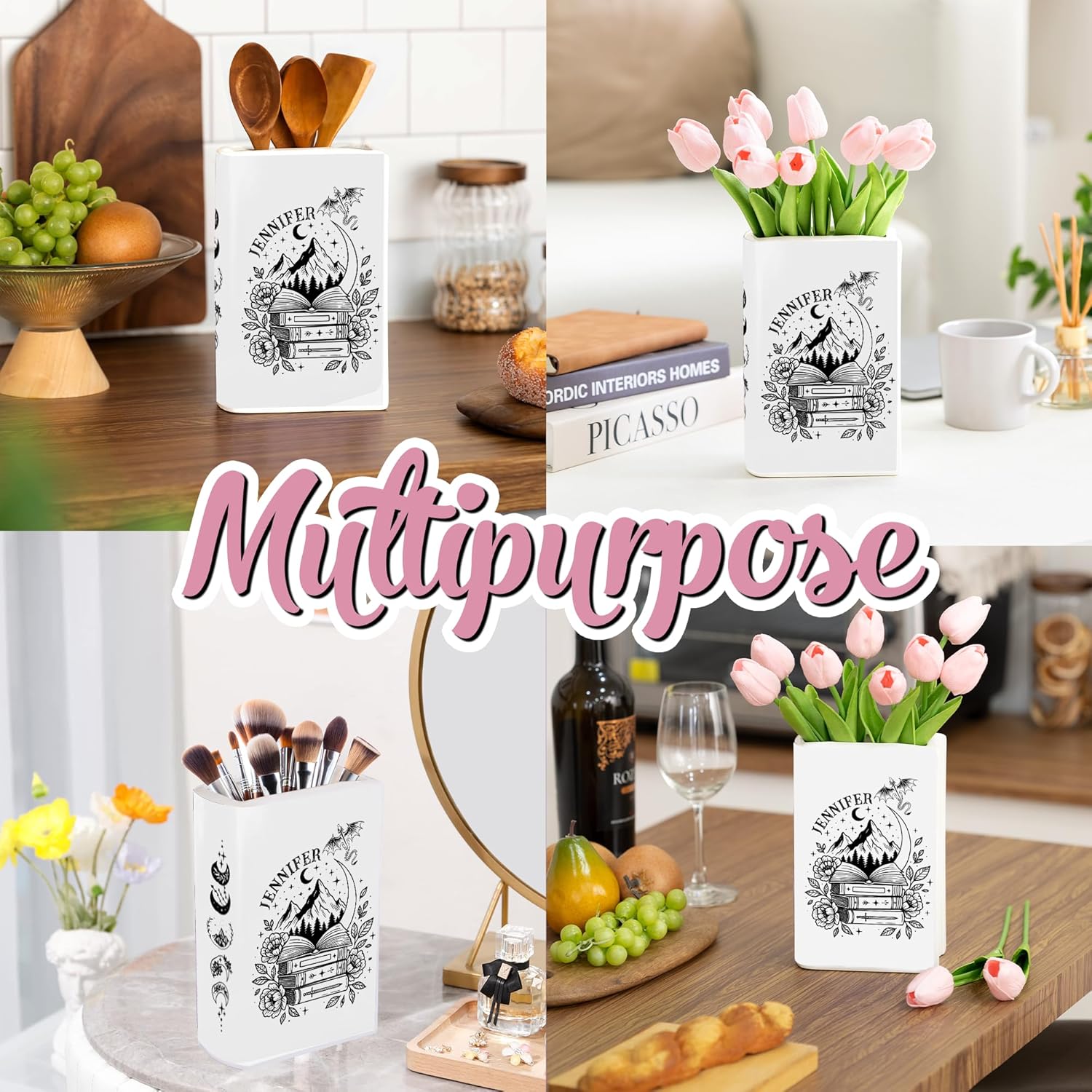 Personalized Book Lovers Vase for Flowers - Custom Unique Flower Vase for Book Lovers, Decorative Book Style Vase for Home, Office, Bookshelf, or Gift for Readers & Women