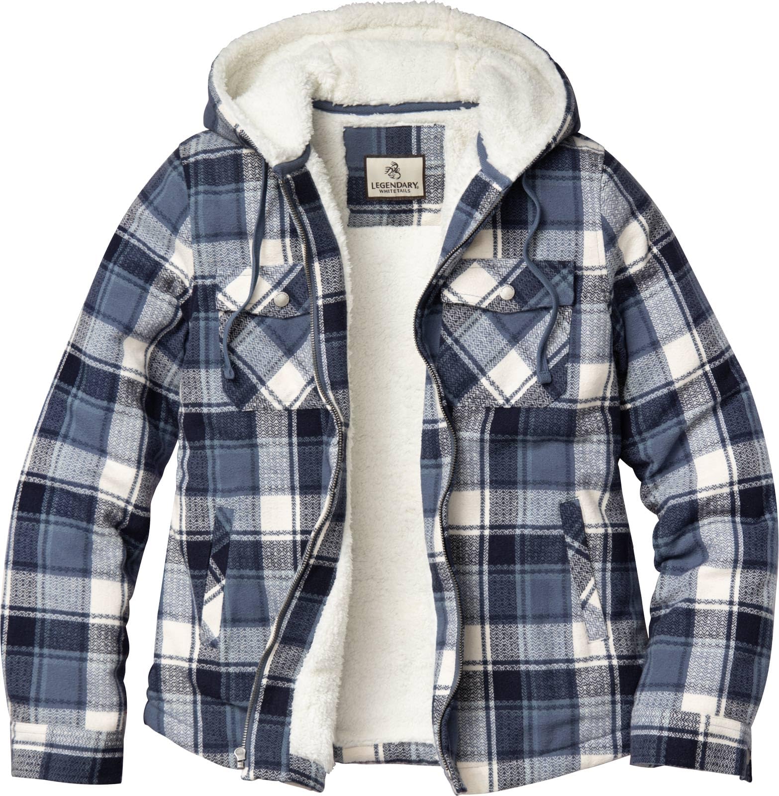Legendary Whitetails Women's Midnight Moon Plaid Hooded Shacket Berber Lined Shirt Jacket With Drawstring Hood, Xs