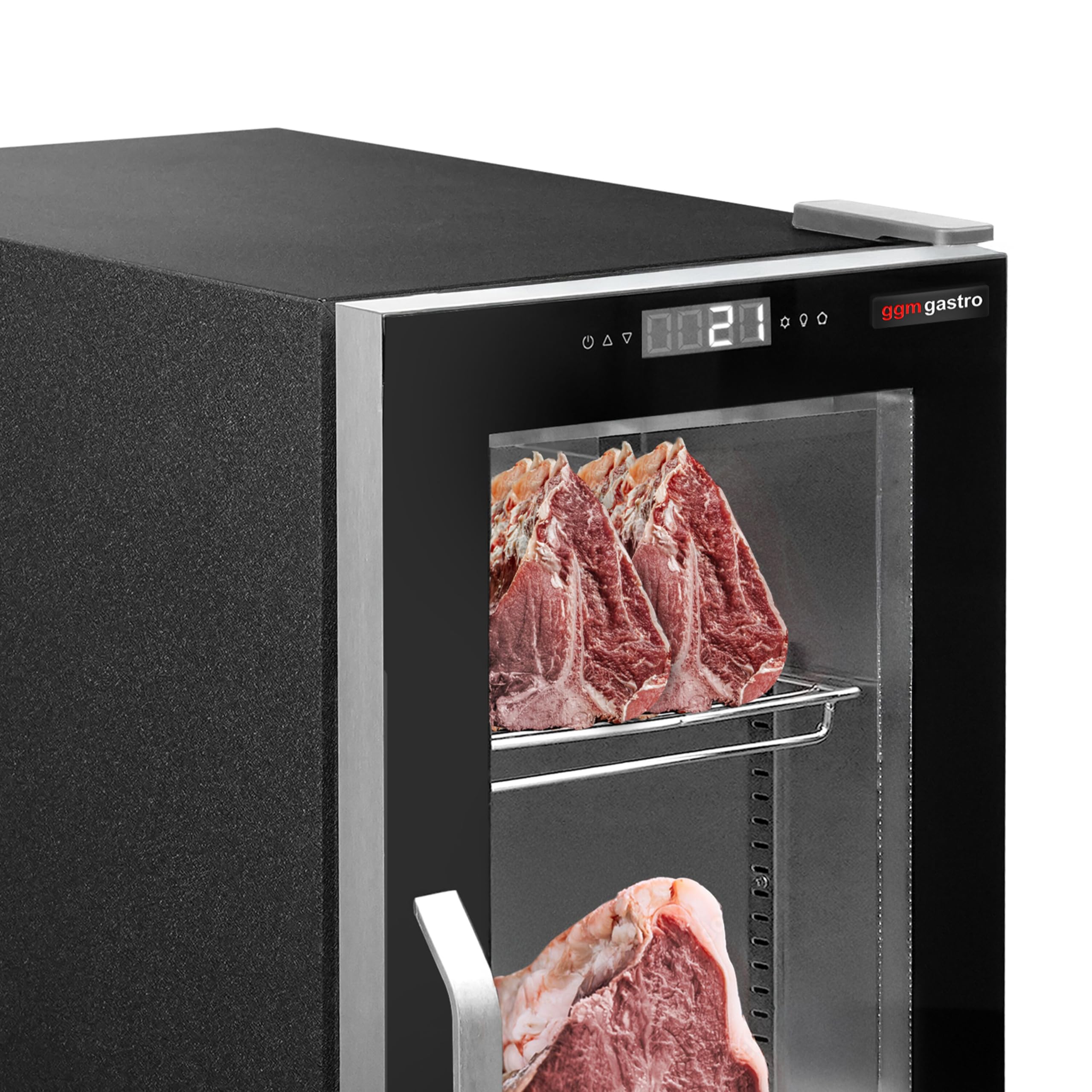 GGM Gastro Fleischreifeschrank 395mm 87L Schwarz | Optimale Fleischreifung, hygienischer Edelstahl SUS304, zeitsparende Reinigung, geräuscharmer Betrieb, flexibel ausrichtbar