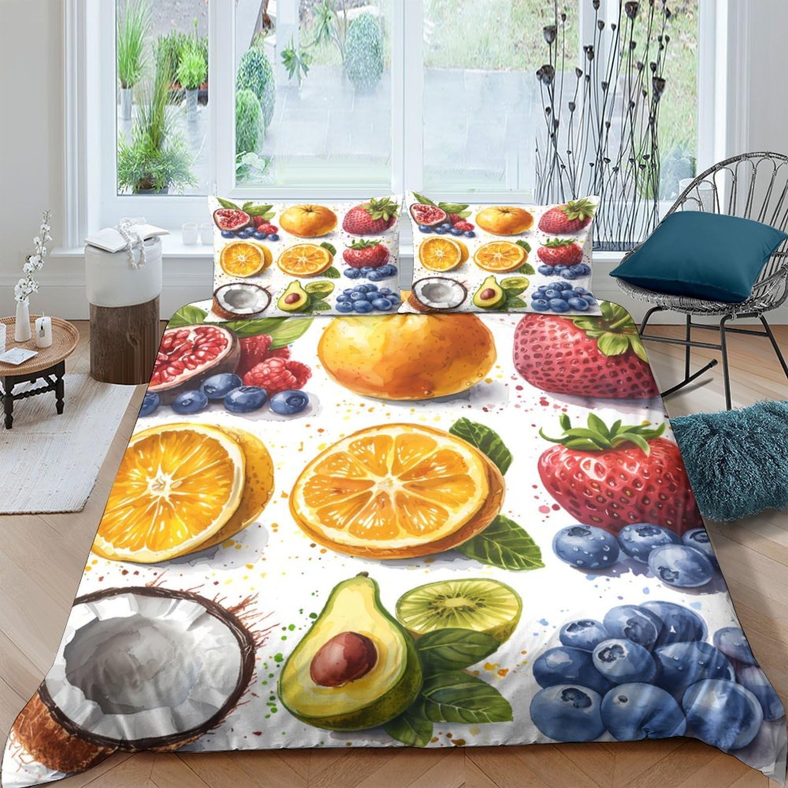 Ctjqhvkz Style-2 3D Printed Fruit Watercolor Fitted Sheet Microfiber Soft Orange Avocado Bed Cover For Bedroom Guest Room Decor Single（135X200cm）