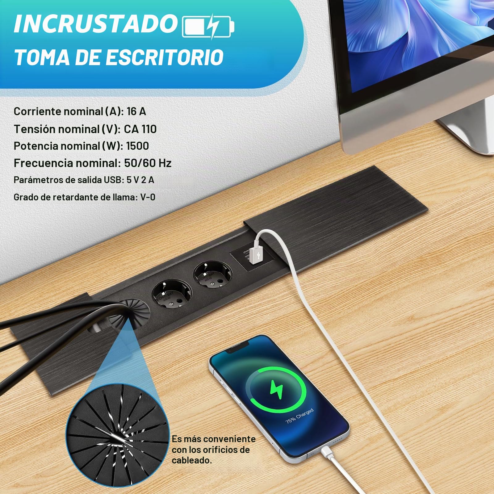 Regleta de enchufes empotrable, 2 enchufes con USB C y tapa deslizante, enchufe de mesa, enchufe empotrado, para escritorio, cocina, oficina, mesa de sofá, mesa de conferencias, color negro