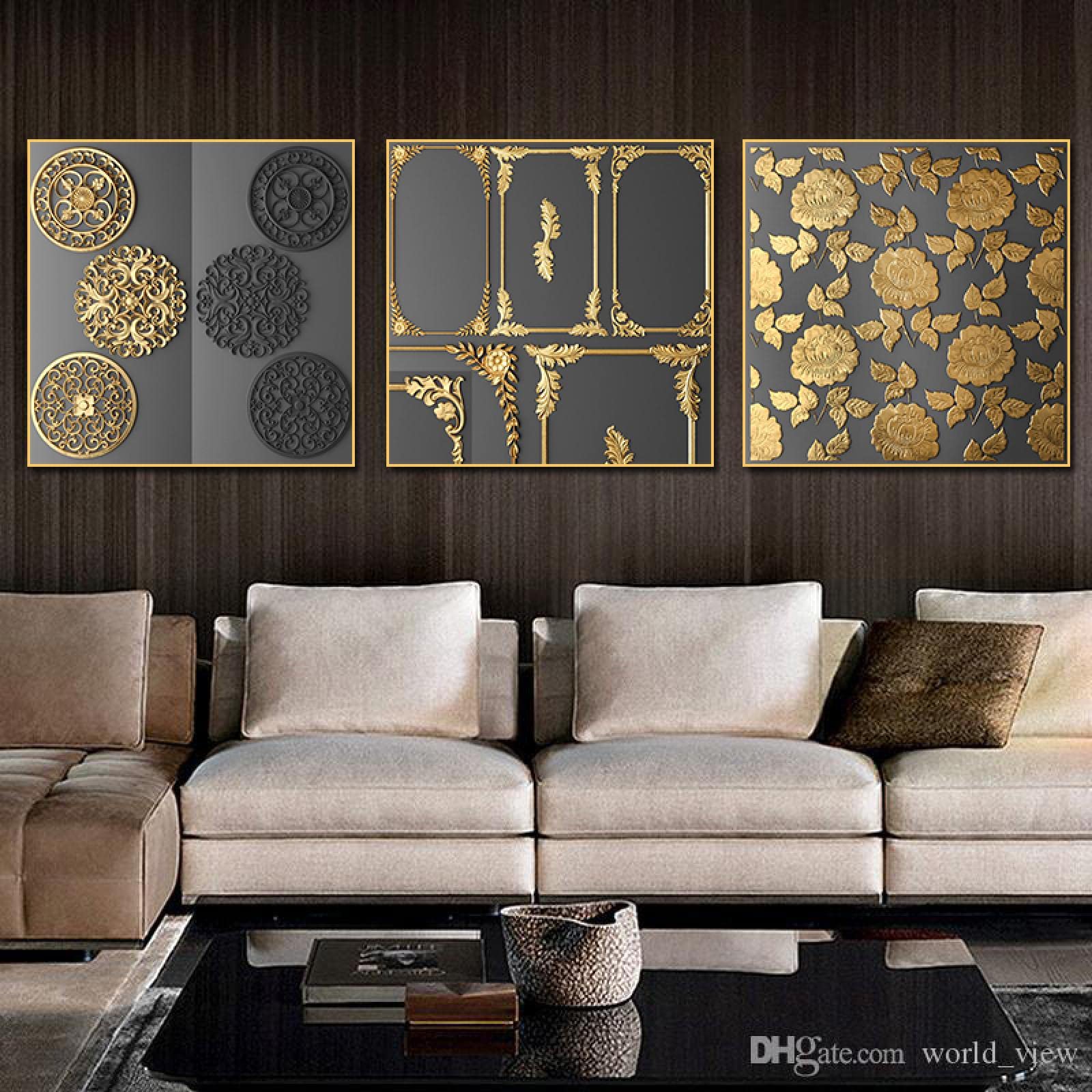 Peinture toile mur art salon affiche décorative géométrique or 20x20 - 8