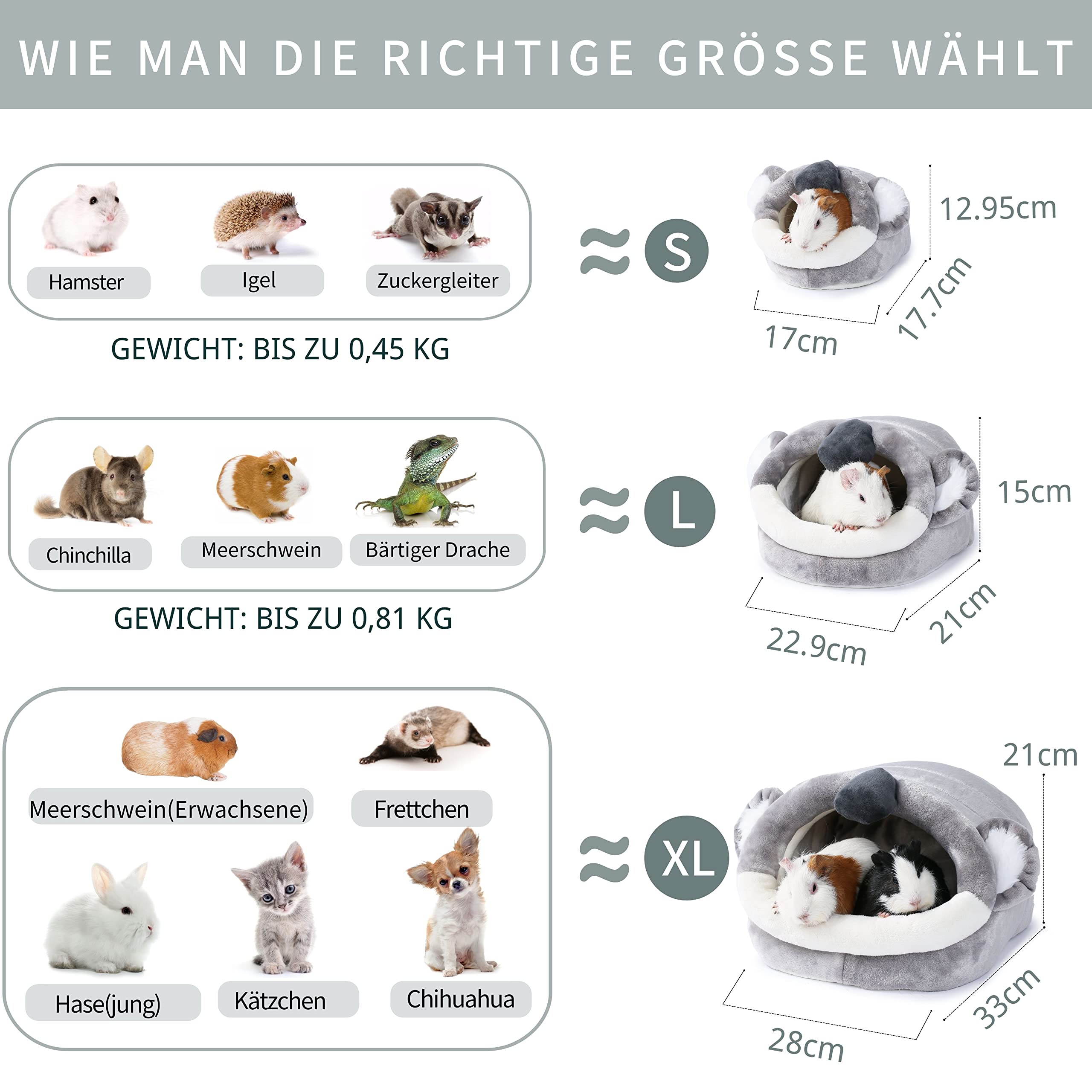 JanYoo Kleintierhöhle für Chinchilla, Igel, Meerschweinchen, Käfigzubehör, Spielzeug, für Bartagame, Hamster, Frettchen, Ratte(Koala,XL)