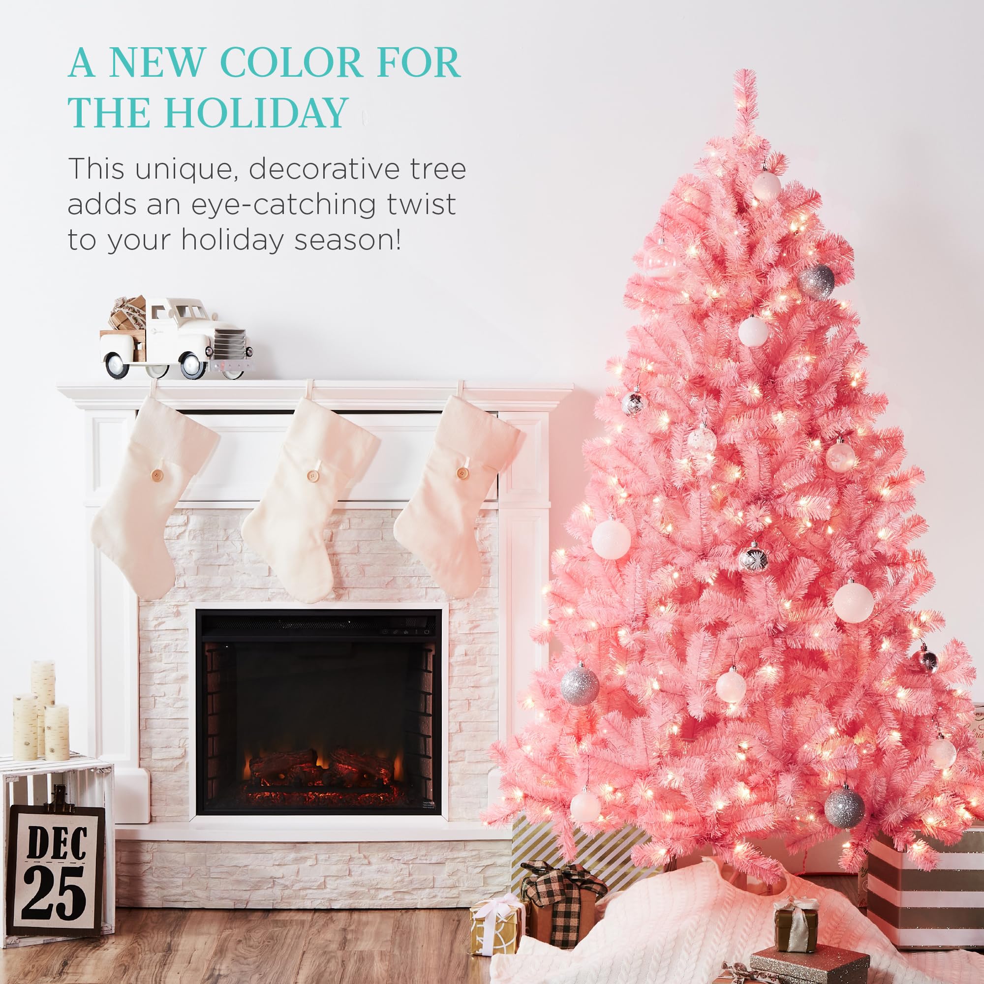 (similar) Best Choice Products 4.5ft PreLit Pink Christmas Tree, Full