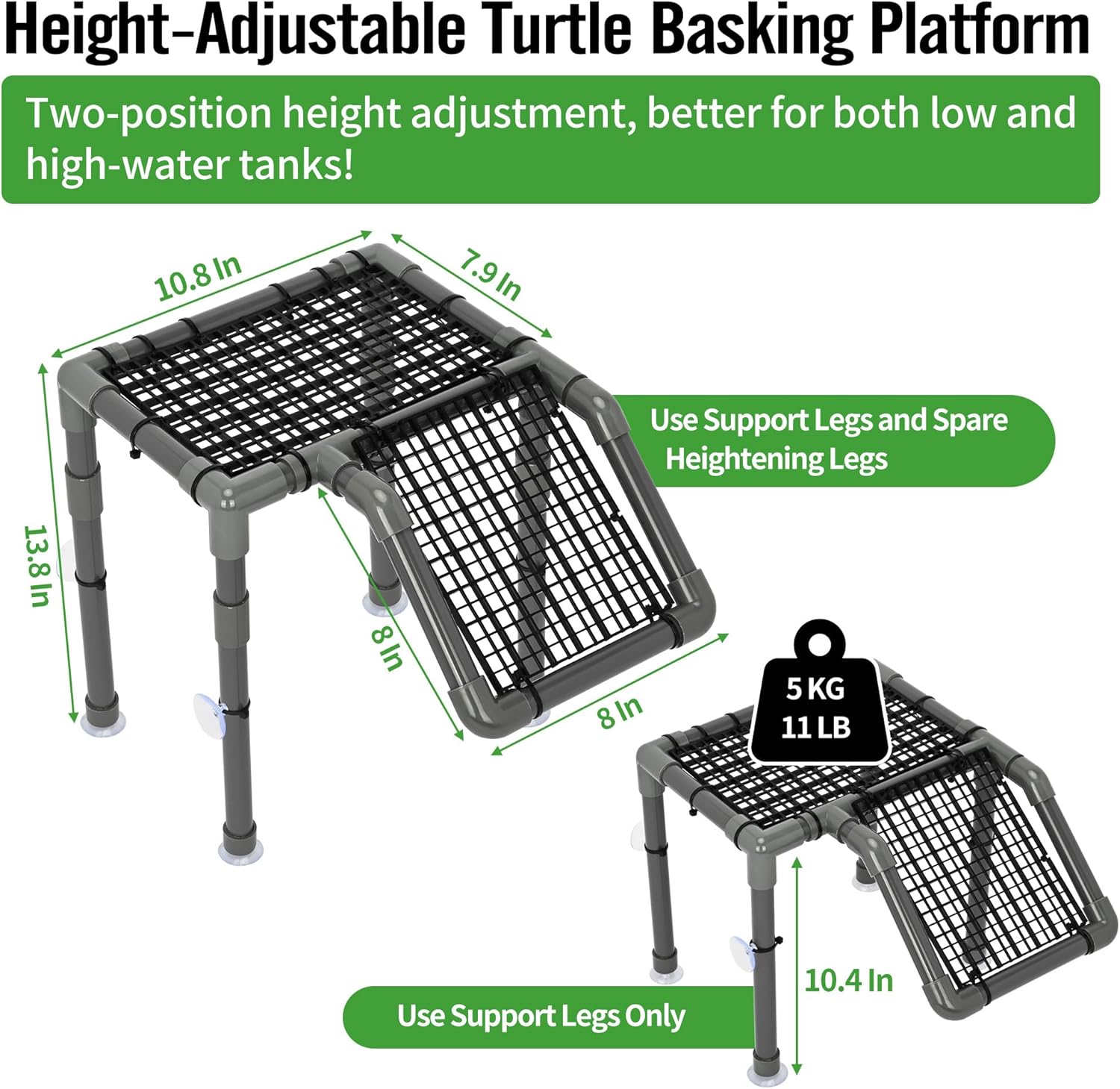 Turtle Basking Platform, Large Standing Basking Platform for Aquatic Turtles, 2 Adjustable Height Floating Resting Area Turtle Dock with Ramp, Aquatic Turtle Tank Accessories with Suction Cup
