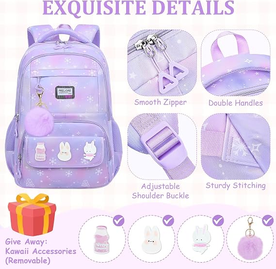 School Backpack for Girls - 5PCS Girls Backpack with Lunch Box Set for Elementary, Middle and High School Students - Lightweight 18 Bookbag for Travel and Daily Use