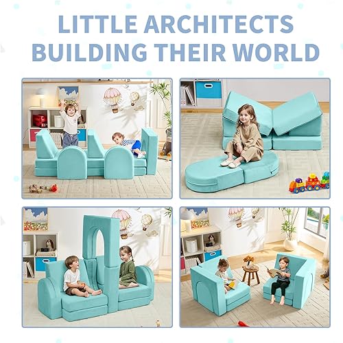 Miniatura 7 de wanan Sofá para niños, 10 unidades, sofá infantil con sofá modular para niños para sala de juegos, dormitorio, sofá multifuncional 10 en 1 para