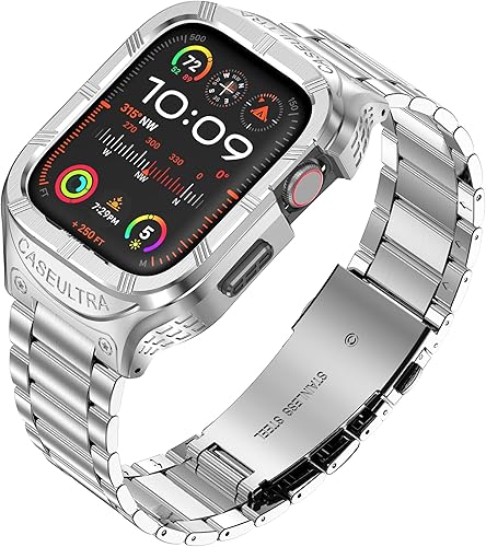Caja y correa de acero inoxidable para Apple Watch Band de 1.772 pulgadas, 1.732 pulgadas, 1.654 pulgadas, funda metálica militar para Apple Watch disponible en Yaxa Peru