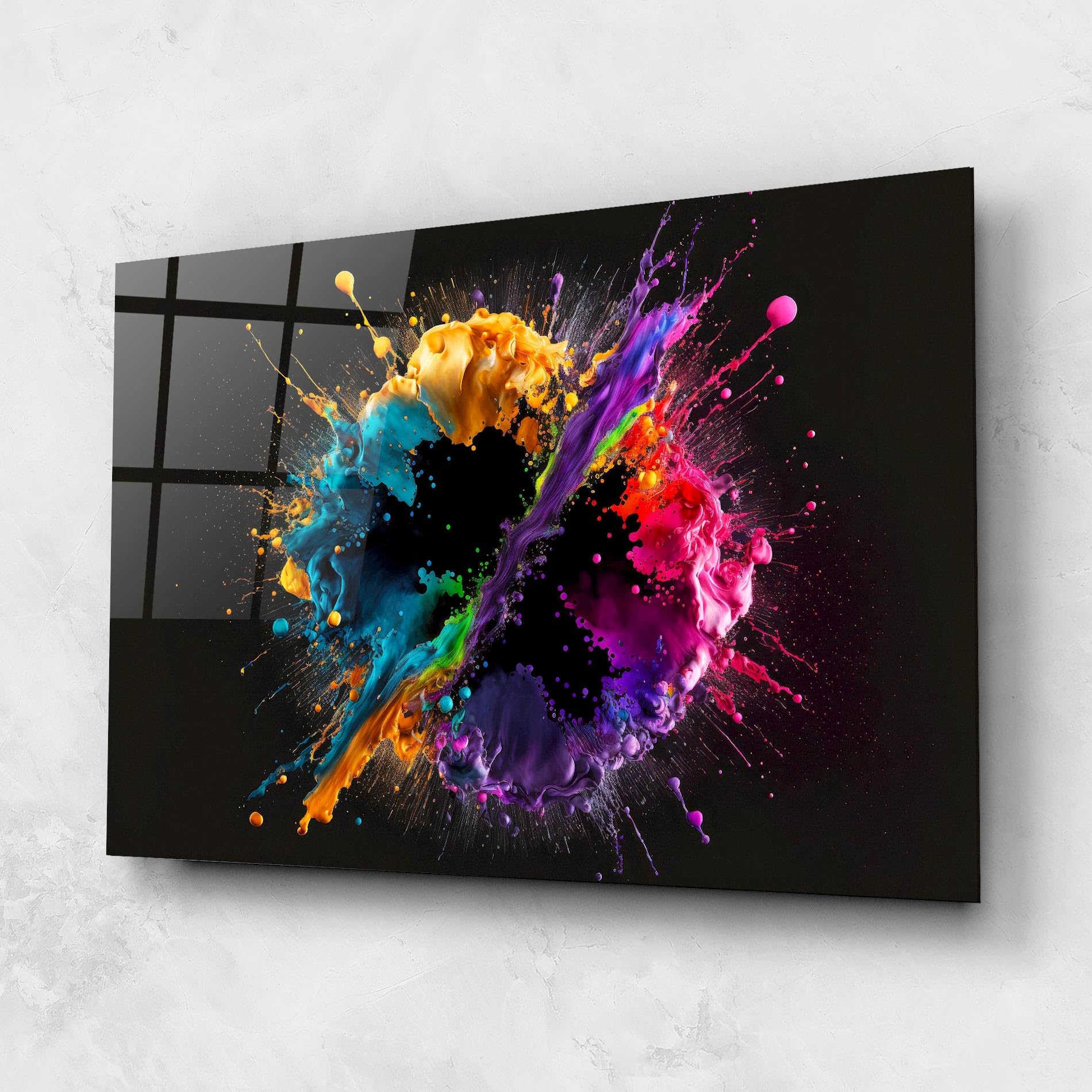 ARTHUB® Moderne impression sur verre 50x70 cm, 4mm verre trempé | Tableau en verre salon et chambre, Décoration murale moderne, Décoration intérieure, abstrait, Oily Splash Explosion