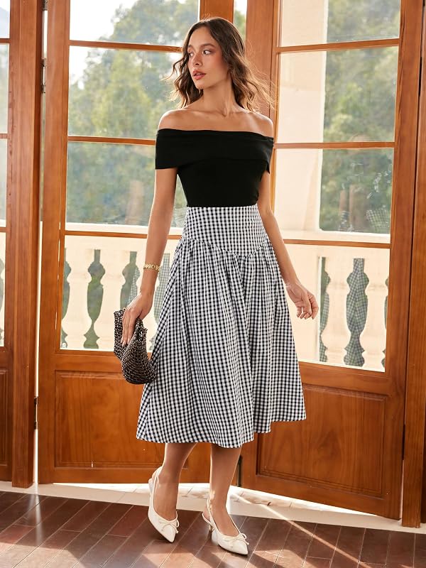 CIDER Gingham Midi Skirts for Women A Line High Waist Long Plaid Maxi Skirt by CIDER - Used condition - Image 3