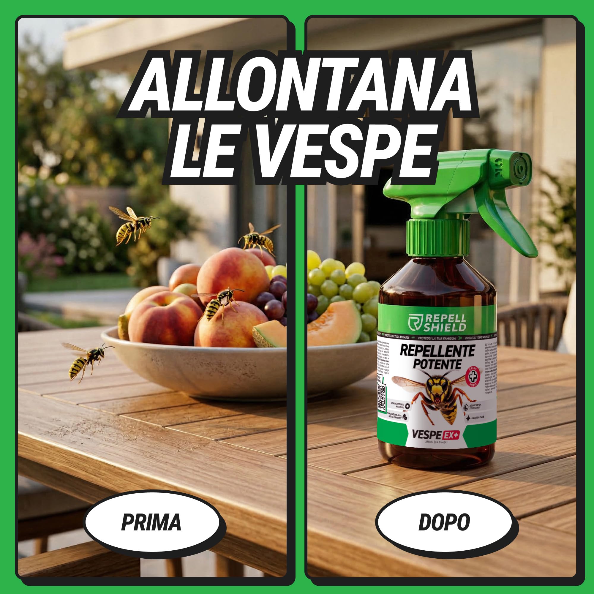 RepellShield Spray Vespe e Calabroni ad Azione Rapida -500ml- Non Macchia - Repellente Vespe da Esterno e Interno - Non Tossico, Sicuro per Bambini - Ideale per Balconi e Giardini