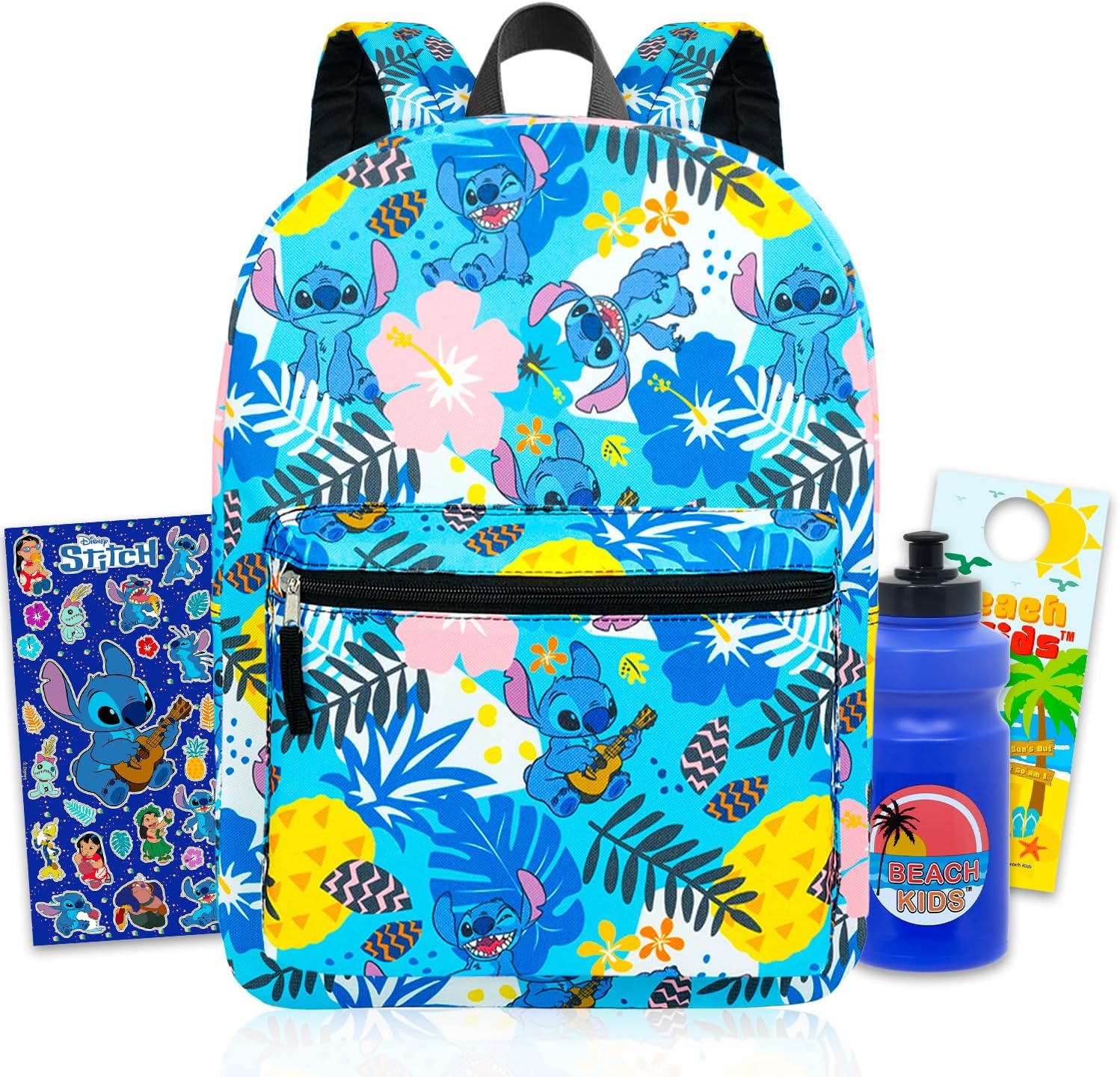 Stitch Backpack for Girls Set - Bundle with 16" School Backpack, Water Bottle, Stickers, More | Stitch School Bag for Kids Set