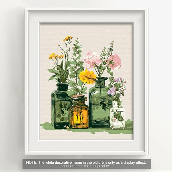 Bougimal Dipingere con i Numeri Adulti Paesaggio, Kit per dipingere con i Numeri con pennelli e pigmento Acrilico Regalo, Fiori colorati 67, Senza Telaio 28 * 35 cm - 2