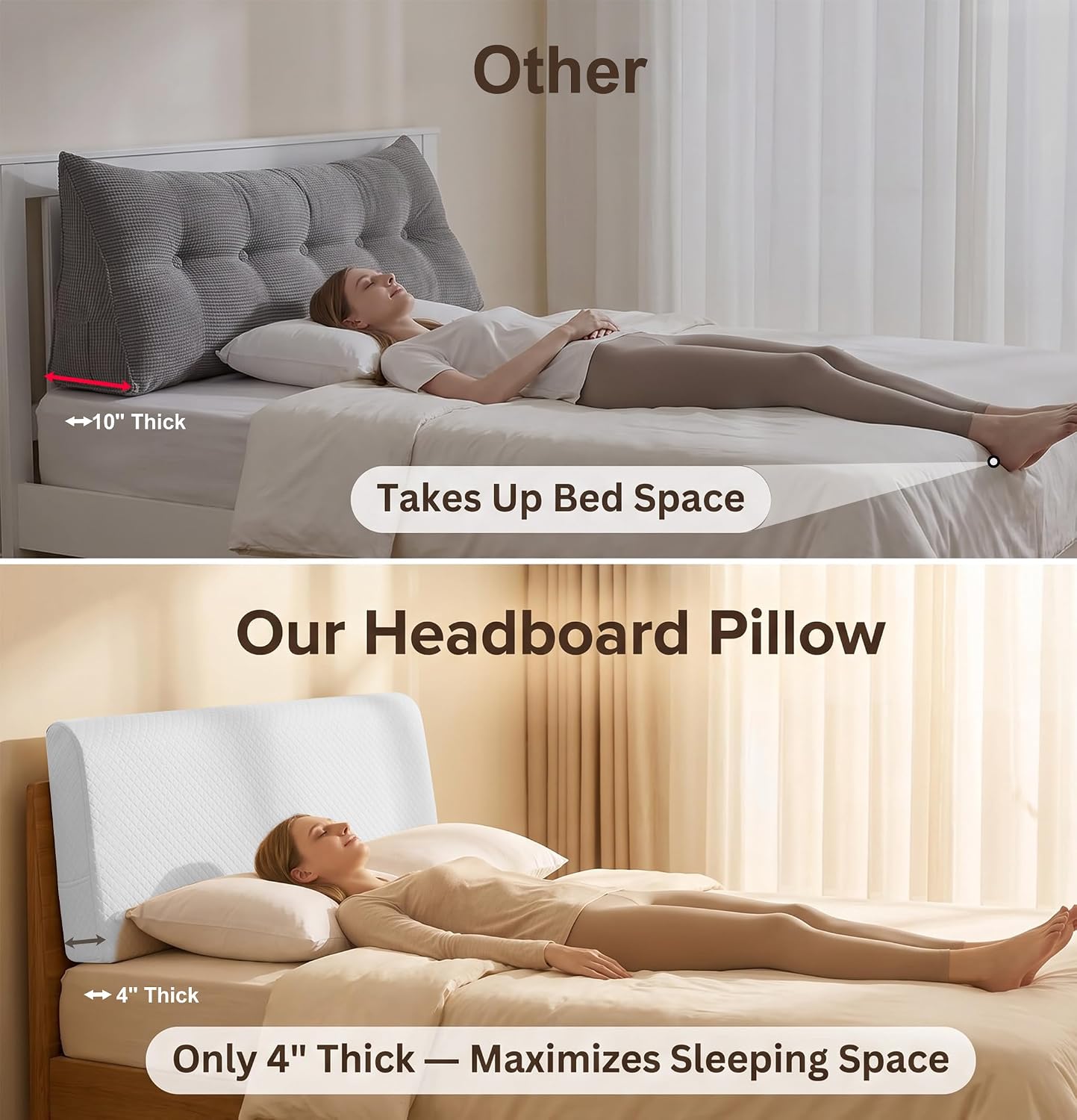 Headboard Pillow King Size Support Foam Wedge with Side Pockets and Straps