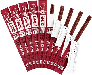 Chomps Smoky BBQ Grass-Fed Beef Jerky Sticks 10-Pack | Keto Paleo Whole30, 10g Protein, Zero Sugar, Gluten-Free Non-GMO
