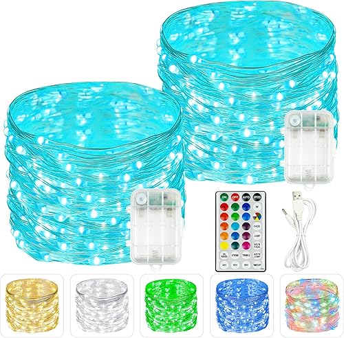 Serie de luces LED RGB parpadeantes que cambian de color, funciona con pilas, para decoración de interiores y exteriores, con temporizador y control