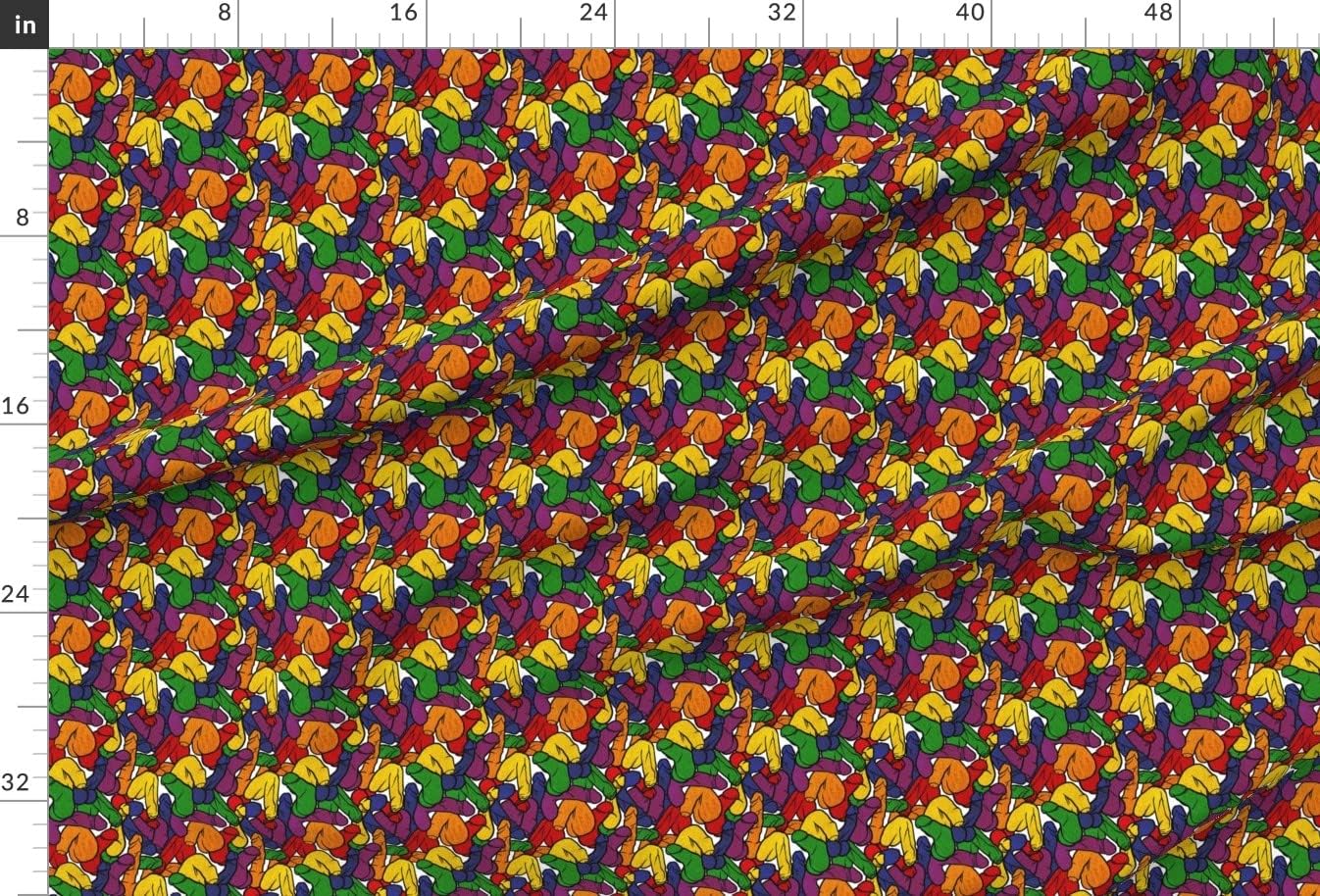Spoonflower Fabric - Rainbow Small Male Anatomy Penis LGBT Body Adult Man Printed on Chiffon Fabric by The Yard - Sewing Fashion Apparel Dresses Home Decor
