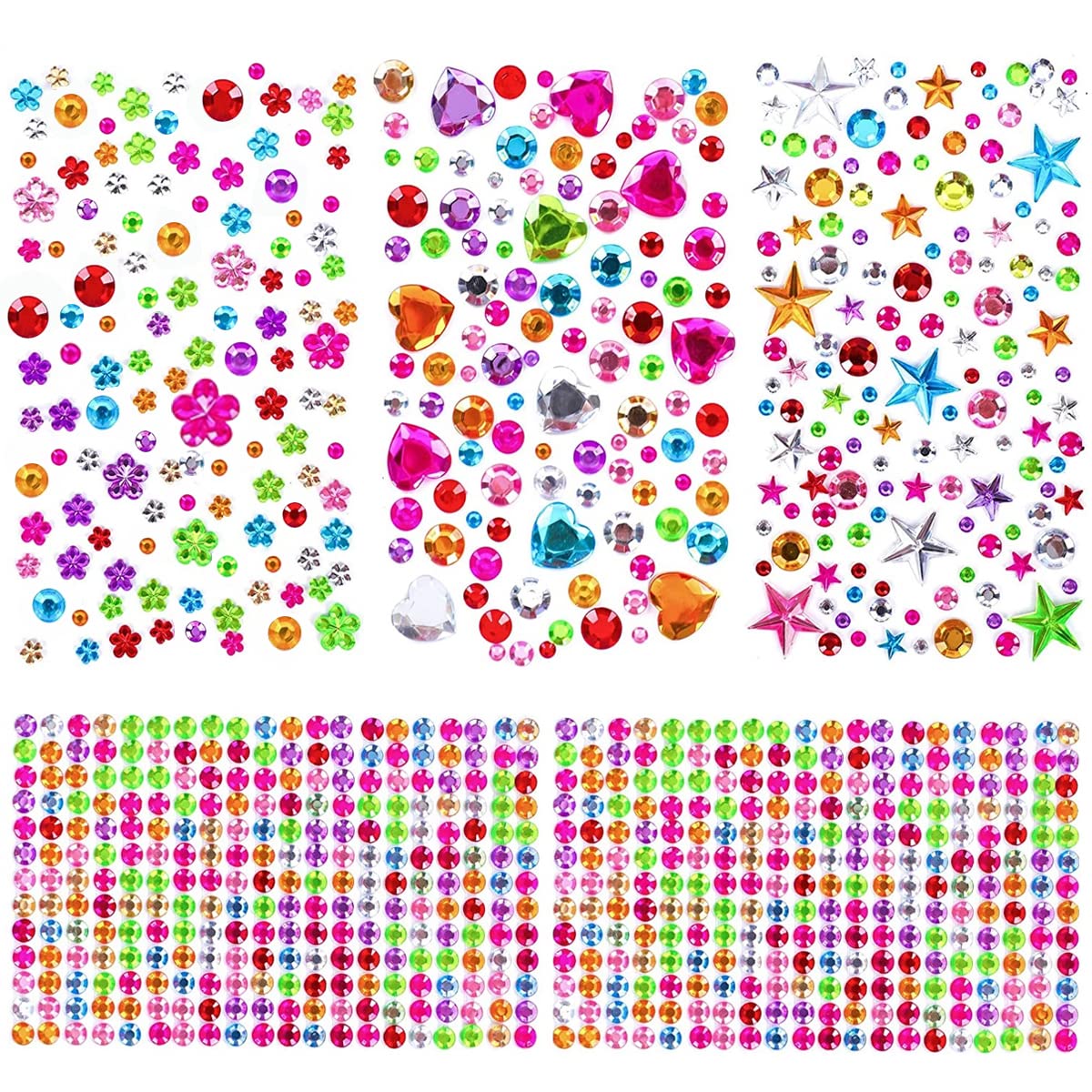 MAYCREATE® 5 Sheet Gem Stickers Rhinestones Acrylic Color Self Adhesive Face Jewels Stickers for Women Girls Kids DIY Crafts, Makeup, Nail Art, Sketchbook and Decorations