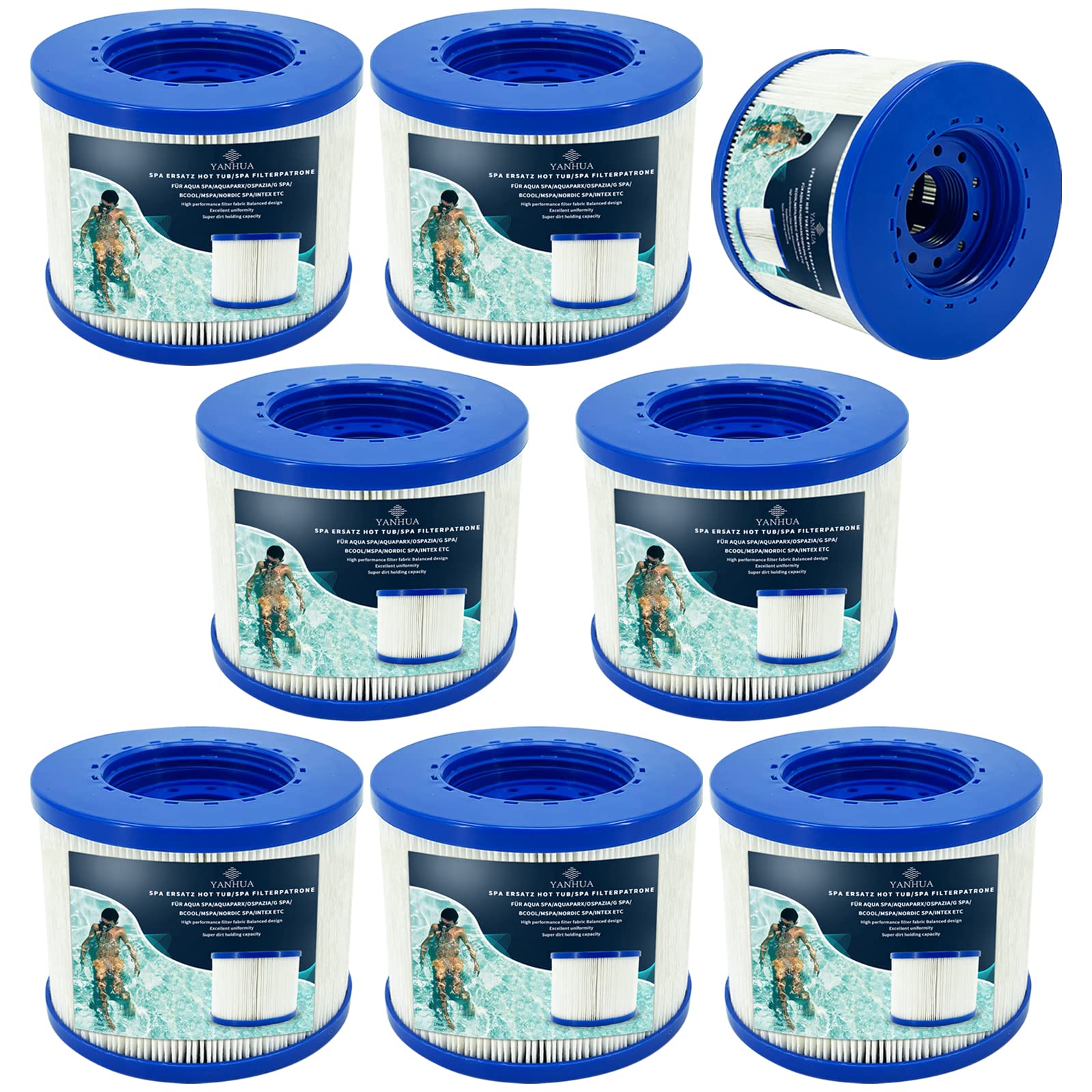 YANHUASpa Filter for Whirlpool, Spa Replacement Hot Tub/Spa Filter Cartridge, Cartridge with Screw Thread for Spa Filter, for Clever Spa, Suitable for Aqua Spa/Aquaparx/Ospazia/Nordic Spa/Etc. (8)