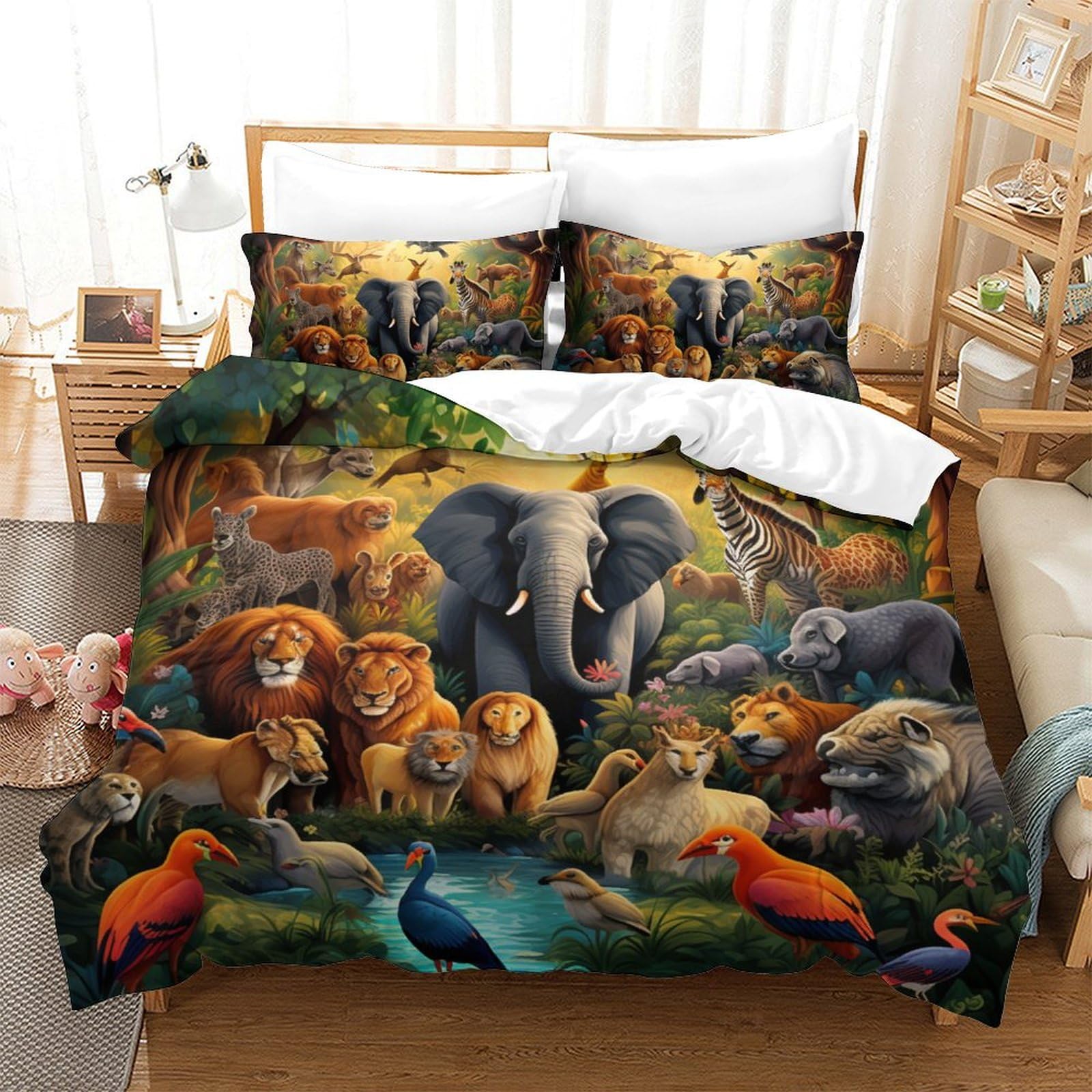 Gxyuaoief Style-4 3D Print Duvet Cover Set Jungle Animals Bedding Quilt Cover Microfiber With Zipper Closure Comforter Cover With Pillow3 Pcs For Kids Teens Adults King（220X240cm）