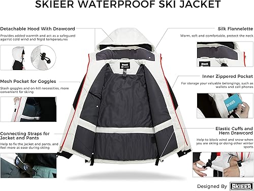 Miniatura 3 de Skieer Chaqueta de esquí impermeable para hombre, abrigo de nieve a prueba de viento, chaqueta de snowboard cálida, Nieve