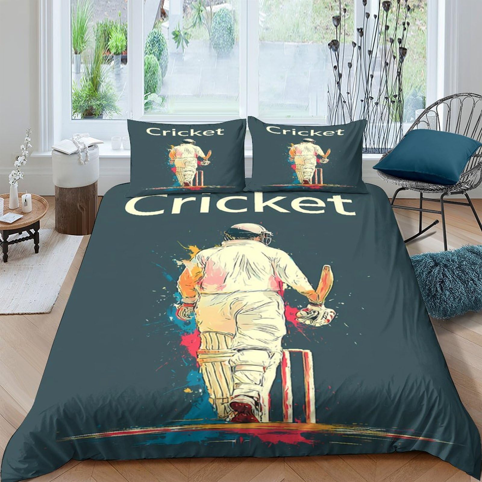 Ctjqhvkz Style-10 3D Printed Cricket Game Fitted Sheet Microfiber Soft Anti-Slip Sports Player Bed Cover For Bedroom Dorm Decor Single（135X200cm）