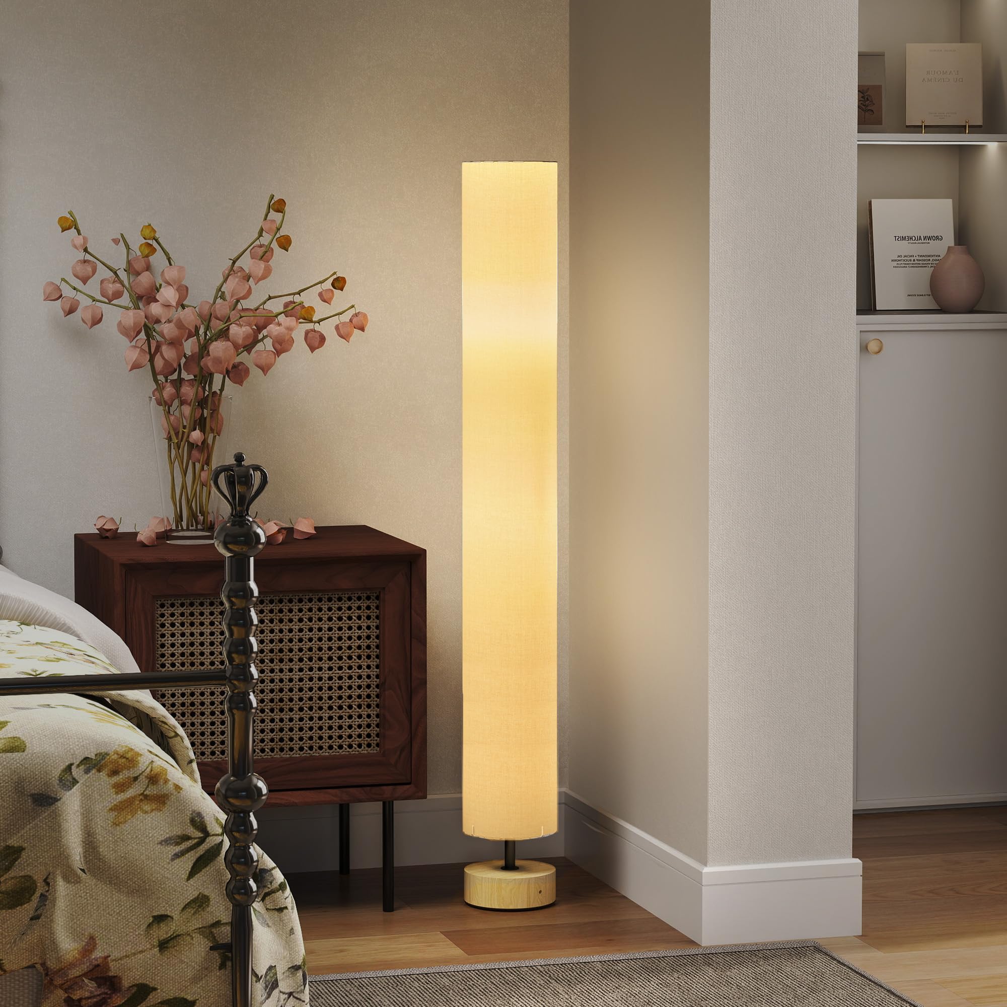 HOMCOM Lámpara de Pie Moderna con Casquillo Máx. 40 W E27 Ø15x120 cm Beige | Lámpara de Salón, Pantalla de Lino, Marco de Metal, para Dormitorio