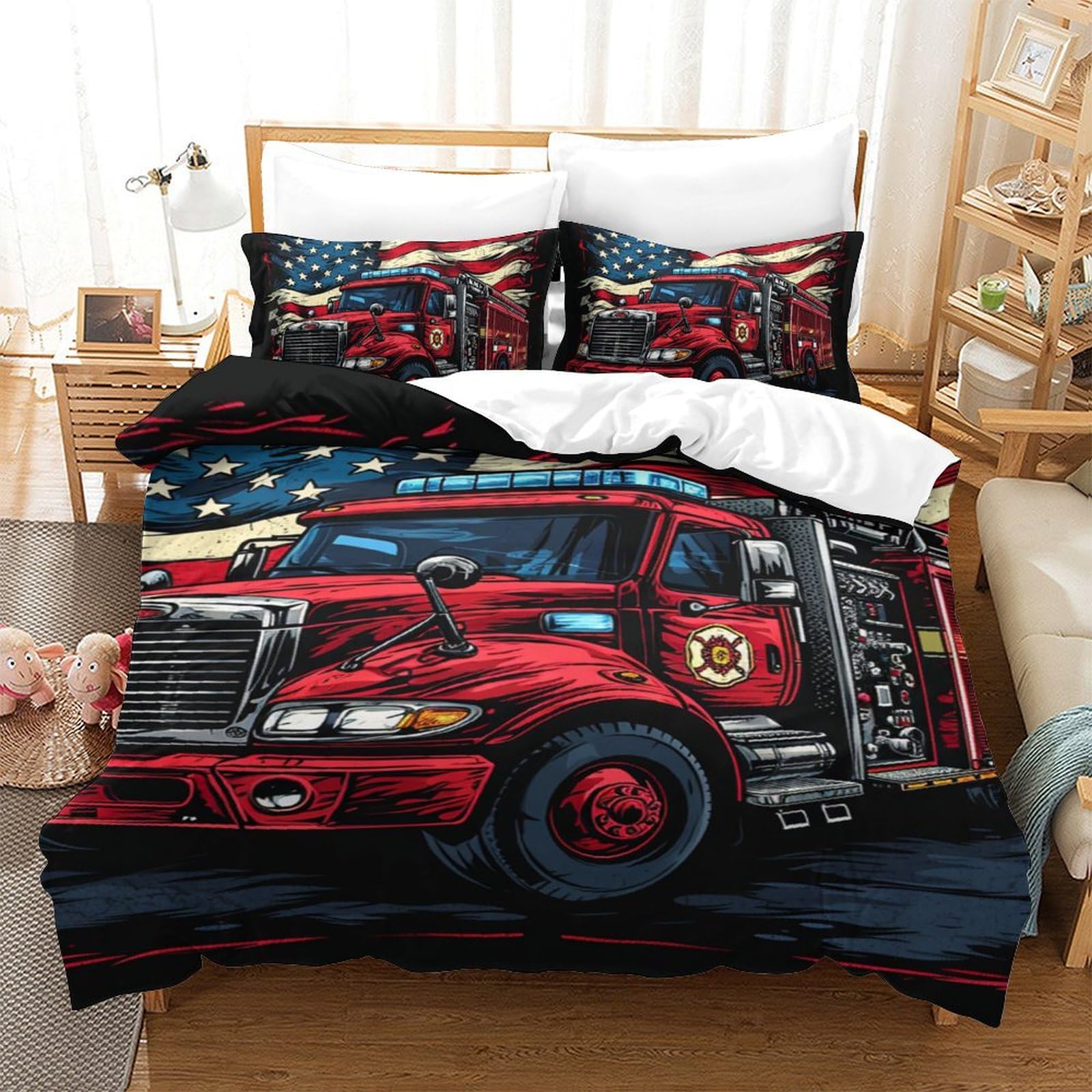 Ensemble de literie camion imprimé 3D avec housse de couette microfibre 140x200