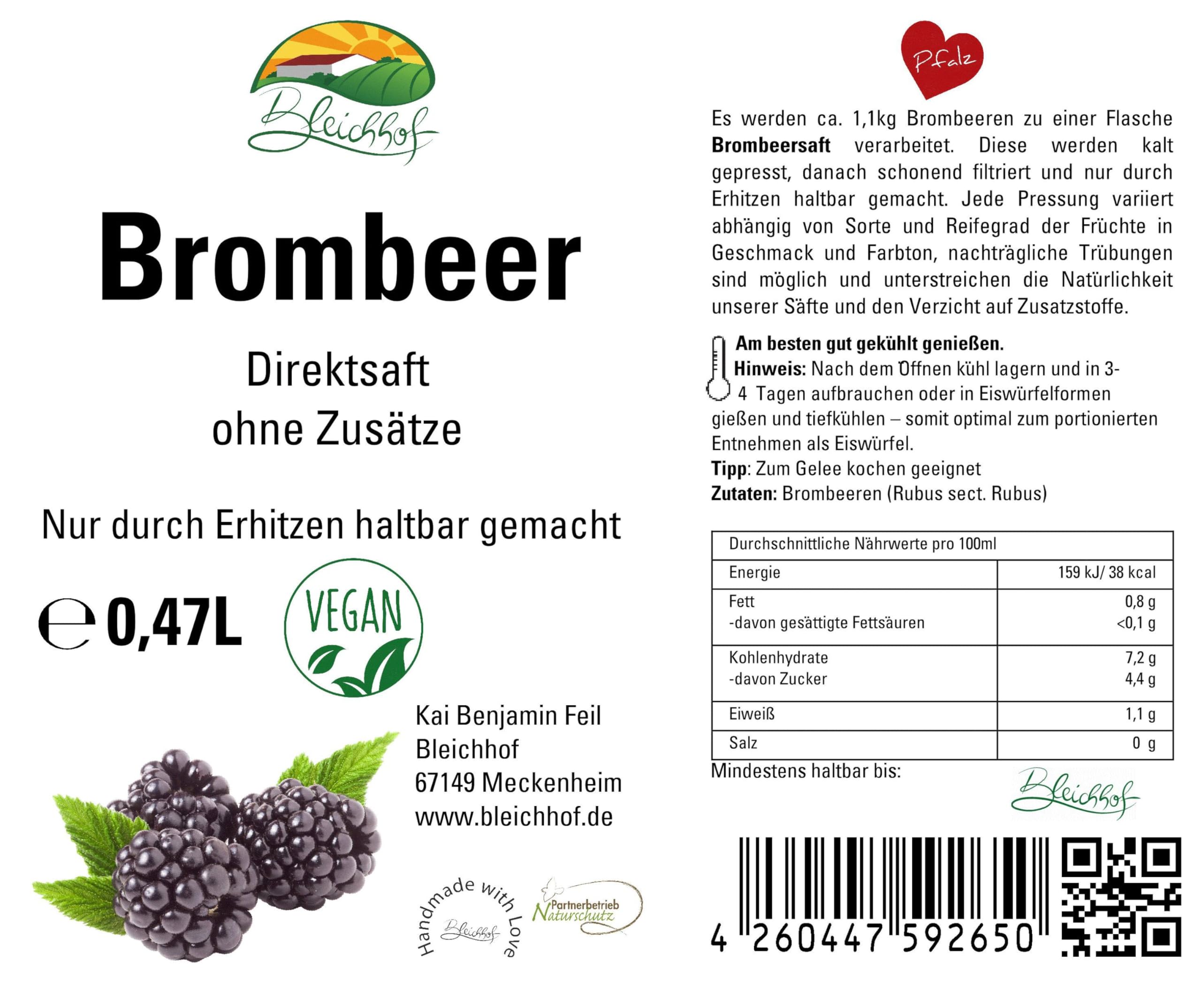 BLEICHHOF® Brombeersaft - Direktsaft, vegan (8x0,47l)