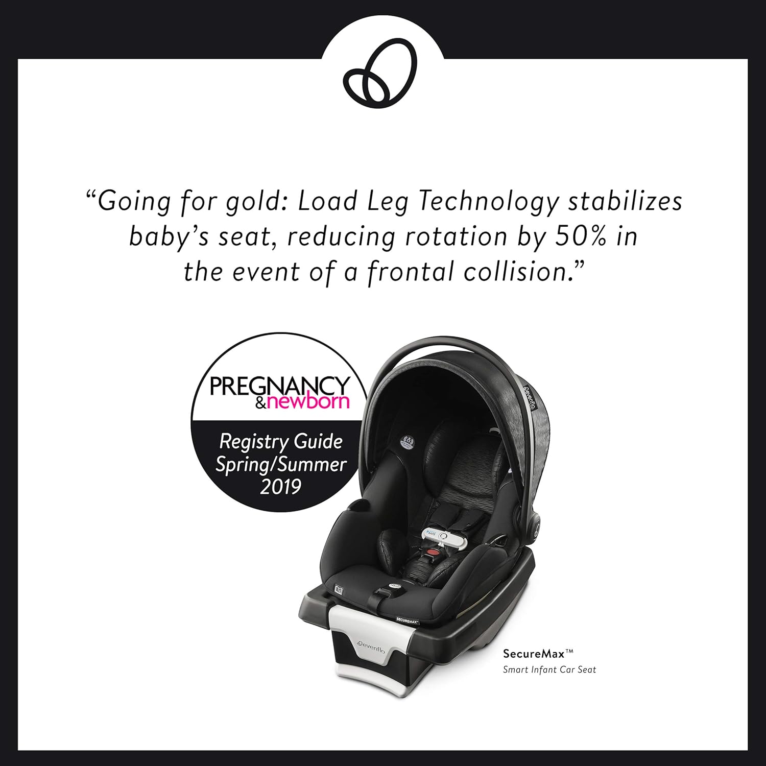 Top-down view of the Evenflo Gold SecureMax Infant Car Seat Base showing installation labels
