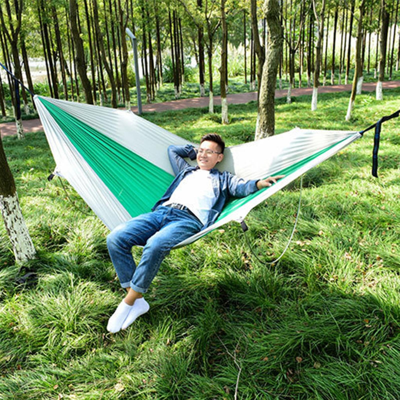 hängematte mit baumbefestigung Outdoor Hängematte, Baum-Hängematten für den Außenbereich - Outdoor Wandern | Tragbare Camping Hängematte, Outdoor Hängematte zwei Stützstangen, wasserdicht für Camping, es F96 Color::White Matte CADEX 50 Ultra im