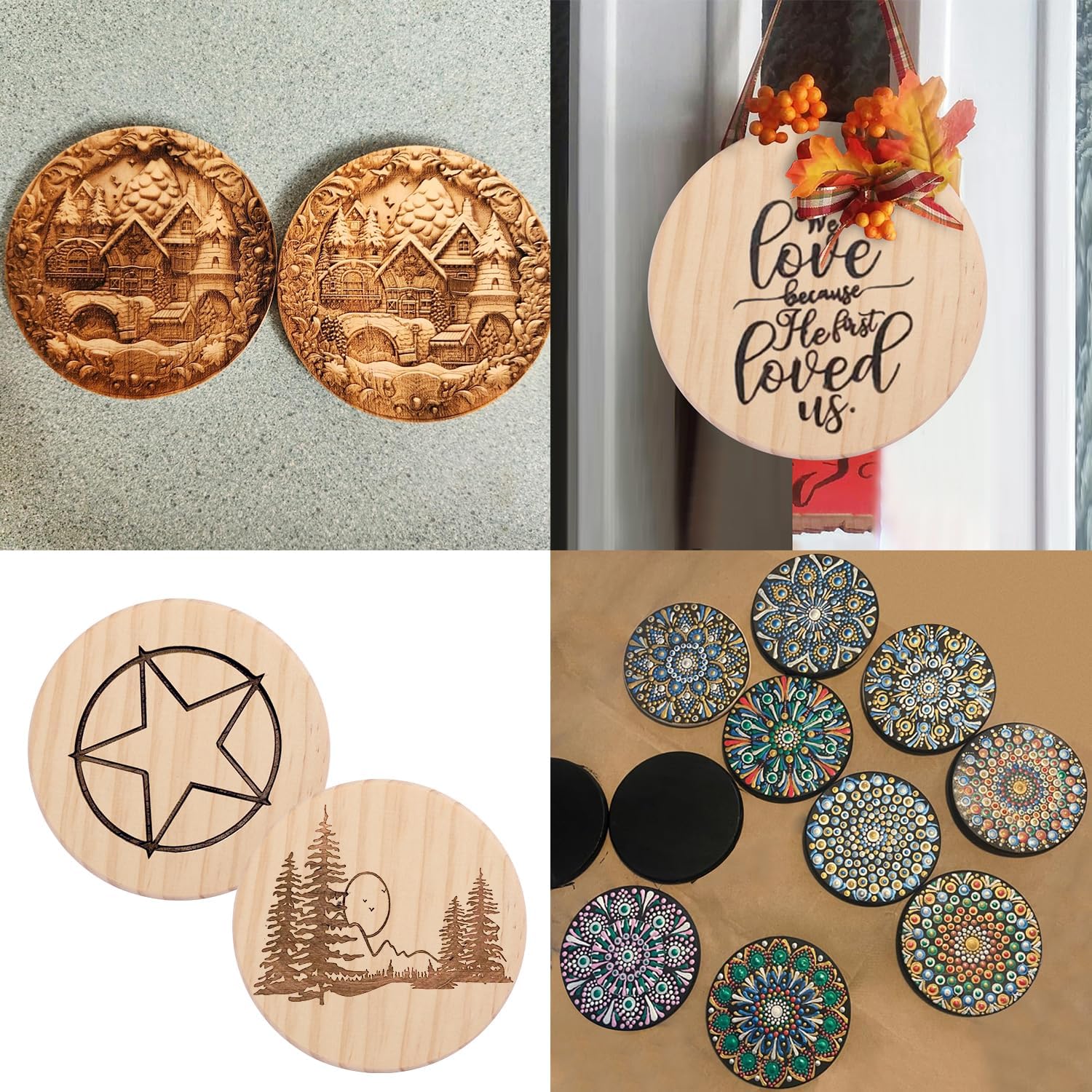 36 PCS 4 Inch Unfinished Wood Coasters, Premium Round Wooden Plaques for DIY Crafts, Drawing, Painting, Wood Engraving, Wood Burning, Laser Scroll Sawing and Home Decoration