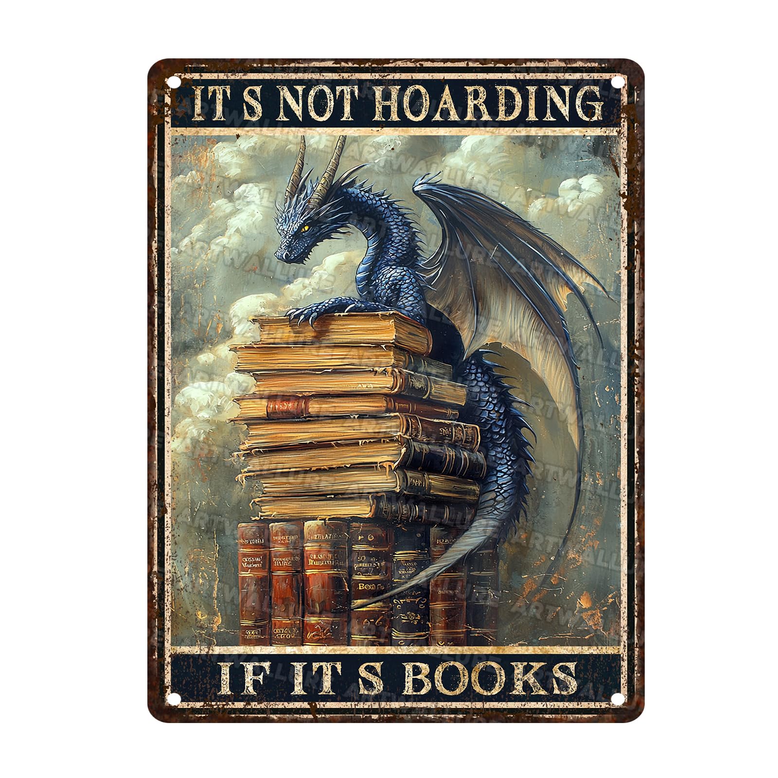 Dragon Sign is Not Hoarding If It's A Book Vintage Metal Sign Rustic Wall Decor for Home Library Cafe Bedroom Wall Decor 12x16inch