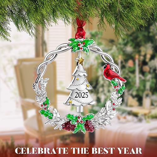 Miniatura 4 de Mulumu Adorno de árbol de Navidad de metal plateado colgante giratorio colgante colgante colgante decorativo regalo recuerdo (1 paquete 2023)