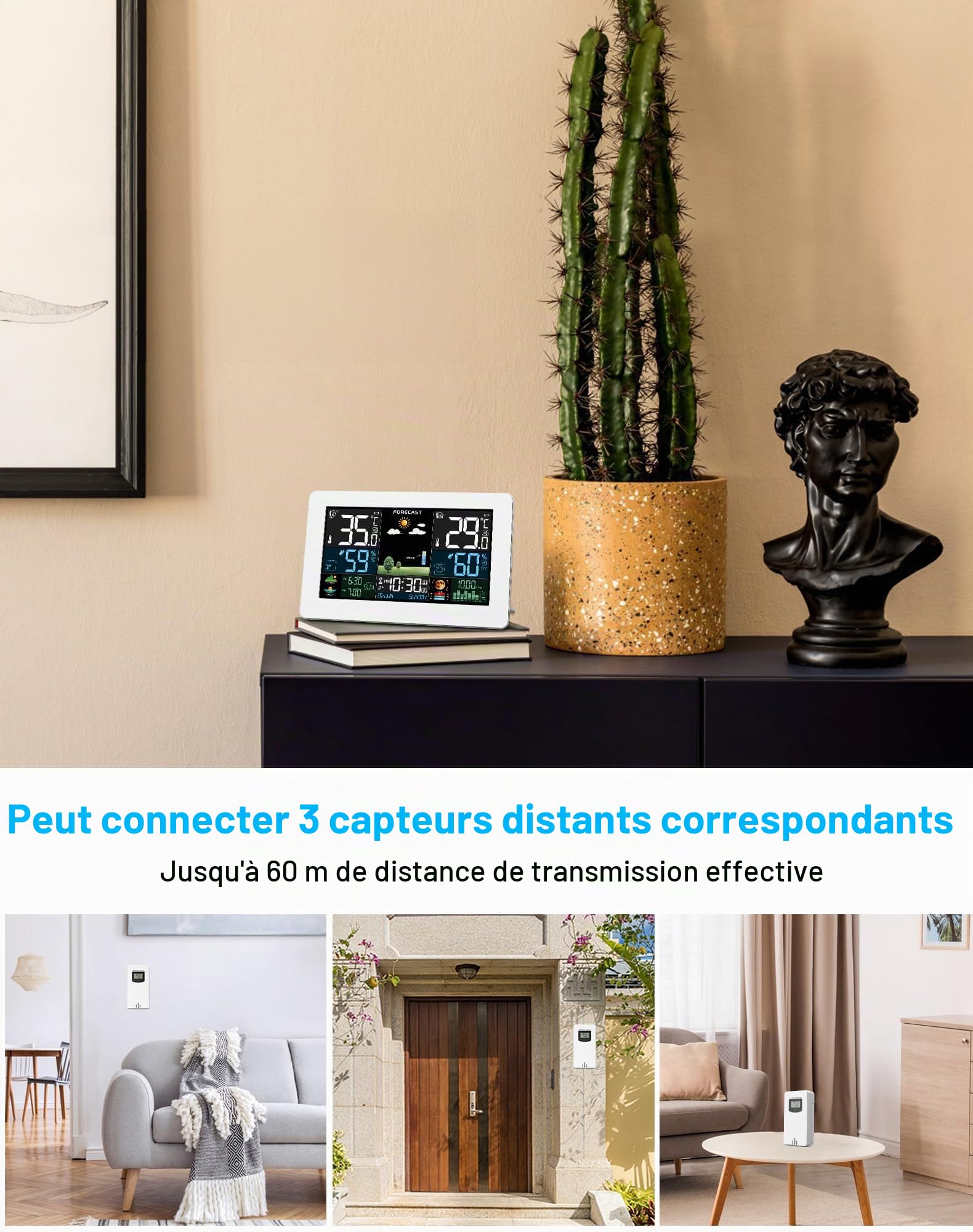 Station Météo Intérieur Extérieur Sans Fil, Écran Couleur, Prévision météo