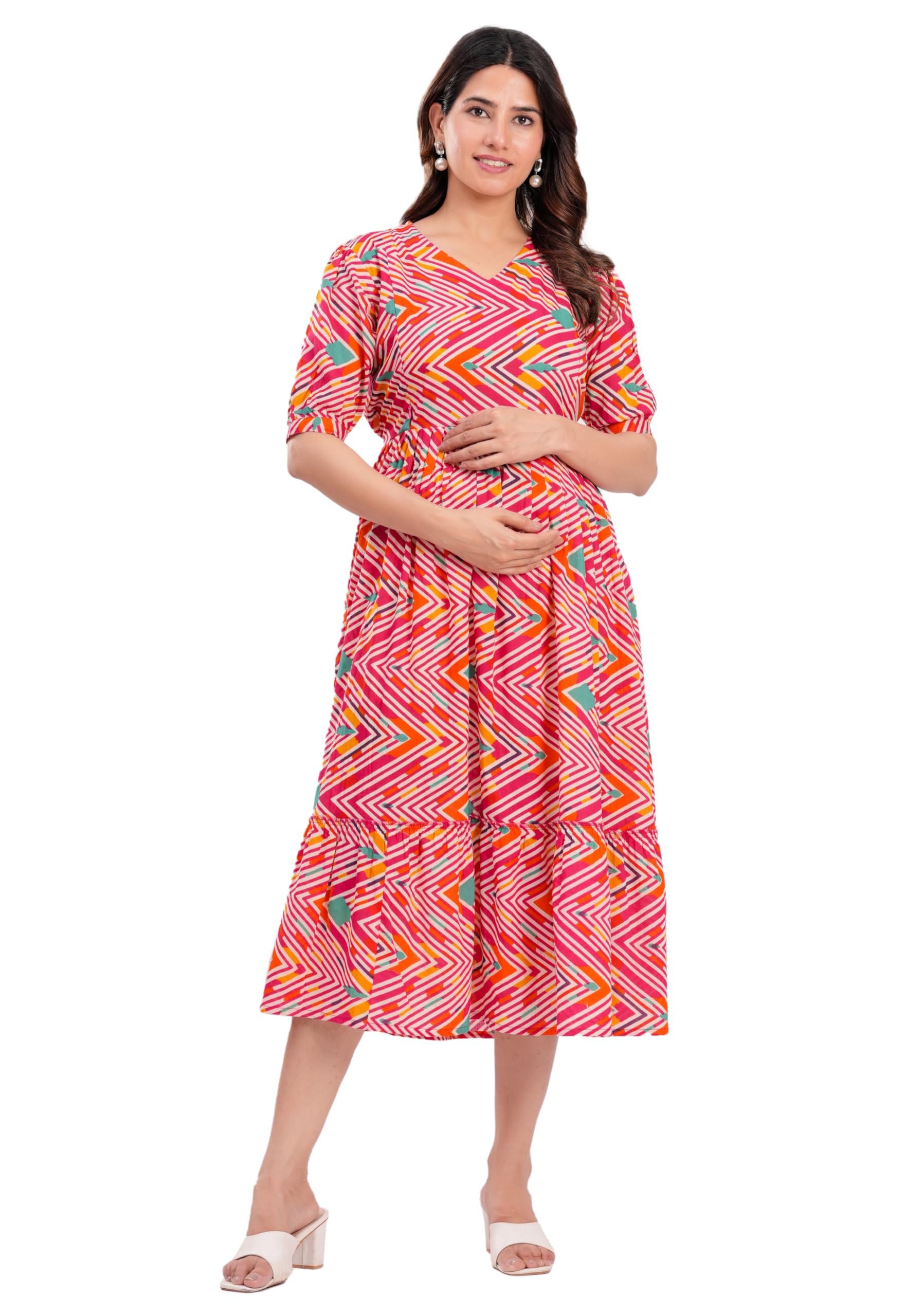 Siya Women's Cotton Anarkali Maternity Feeding Kurti/Kurta with Zipper| Comfortable & Elegant Post and Pre Pregnancy Kurti Dress/Kurta Dress-image-5