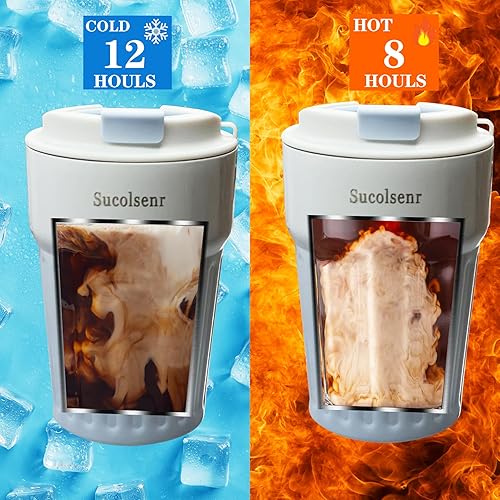 Miniatura 5 de Vaso de café aislado sellado a prueba de fugas aislado al vacío botella de acero inoxidable 304 viaje, llevar agua caliente y fría 14oz con tapa a